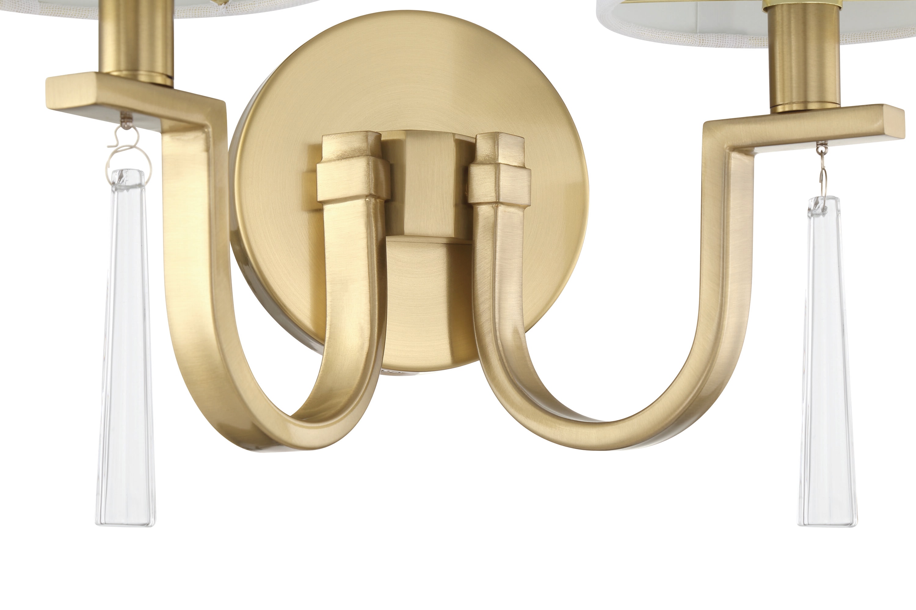 Fortuna Satin Brass 2-Light Sconce with White Linen Shades