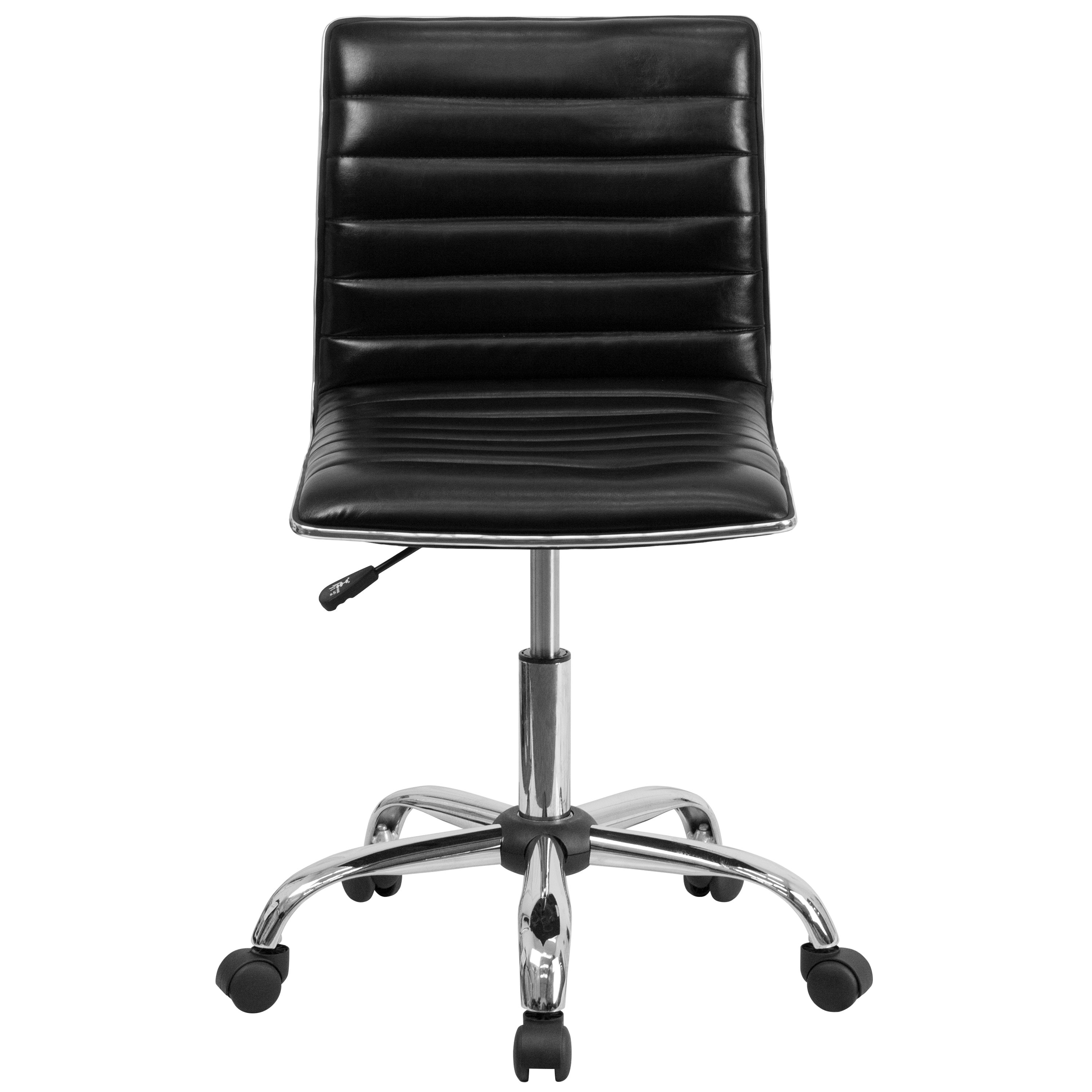 Alan Low Back Armless Black Vinyl Swivel Task Chair with Chrome Base