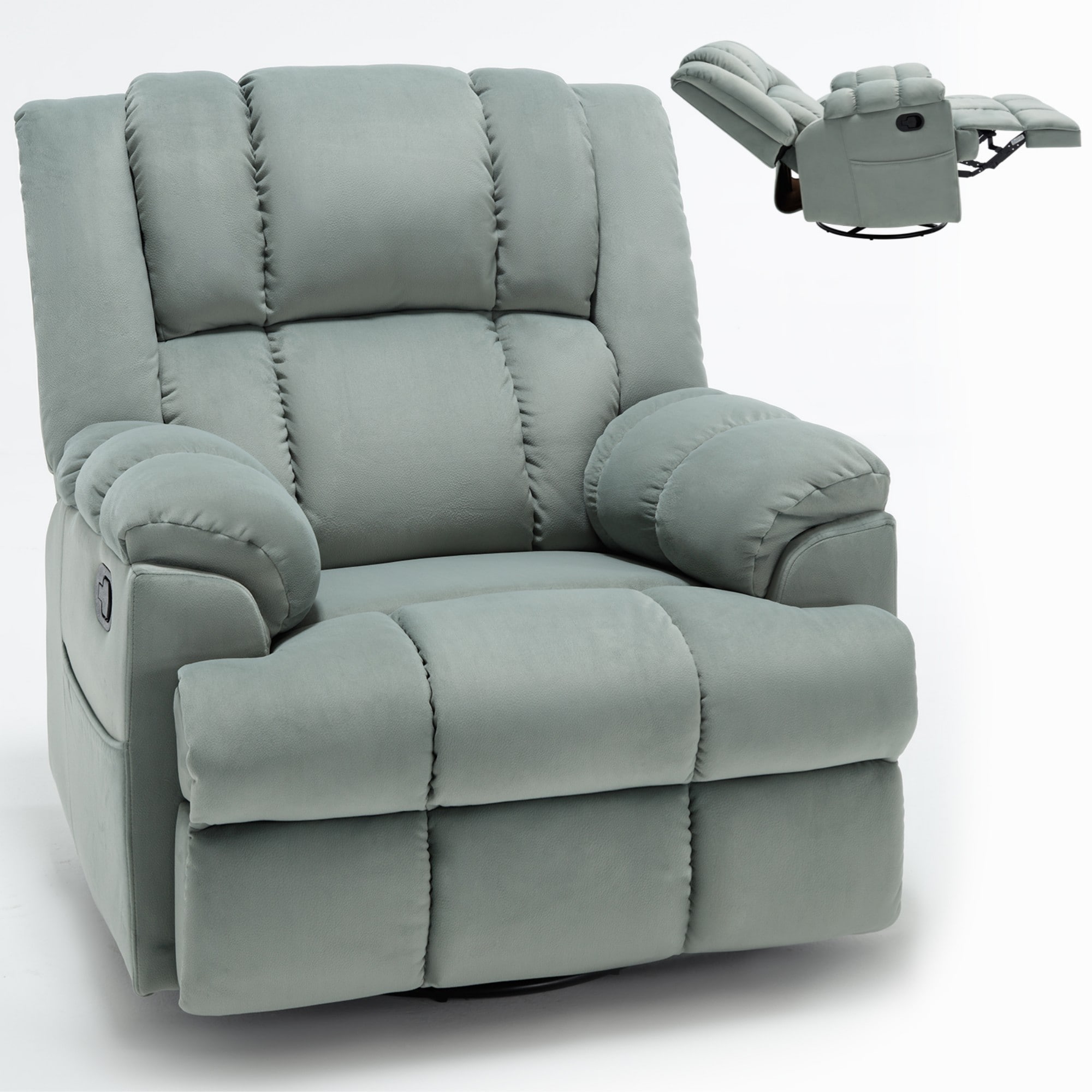 Boyel Living BL-CM839GN Manual Recliner Chair with Rocker and Swivel in Fabric for Living Room