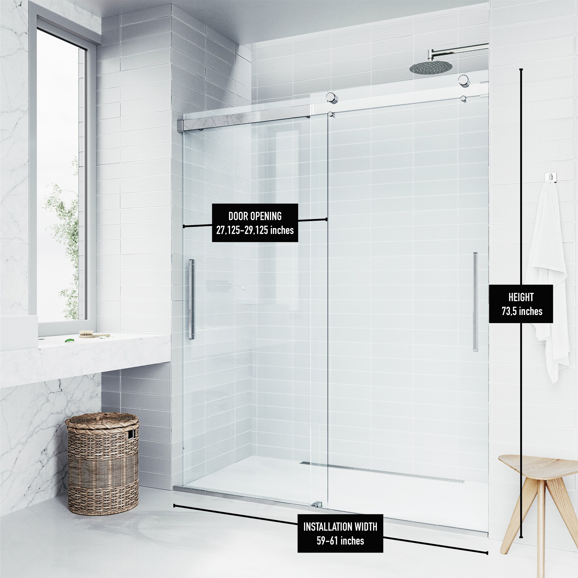 VIGO Caspian Chrome 59-in to 61-in x 73.75-in Frameless Sliding Shower ...