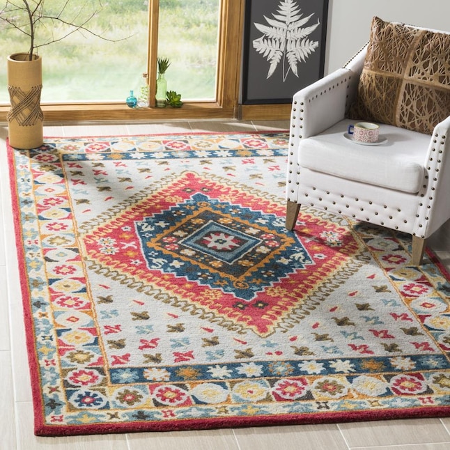 Safavieh Heritage Nadu 3 x 5 Gray/Red Indoor Floral/Botanical Oriental Handcrafted Throw Rug Safavieh Heritage Nadu 3 x 5 Gray/Red Indoor Floral/Botanical Oriental Handcrafted Throw Rug