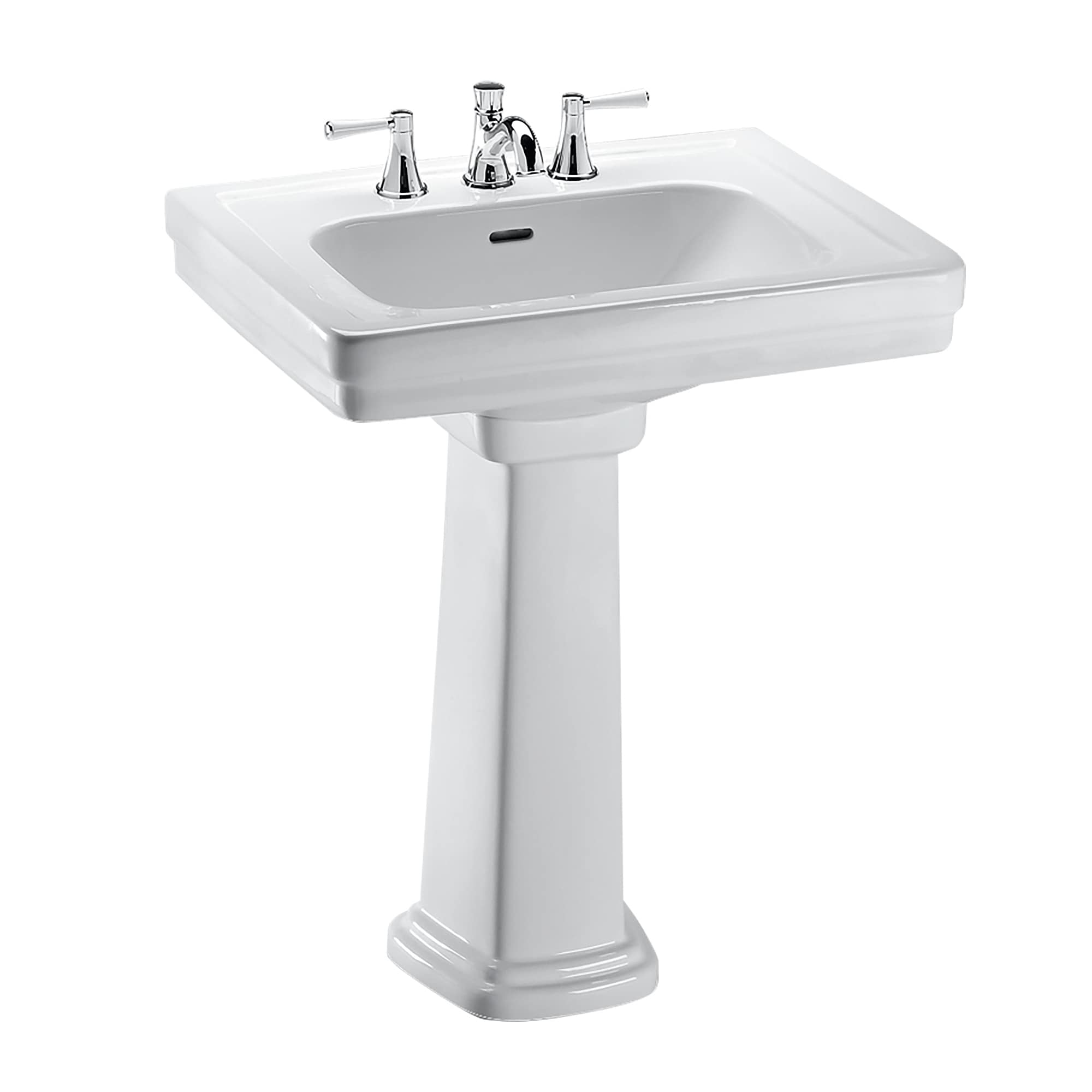 Elegant Beige Vitreous China Rectangular Pedestal Sink with Overflow