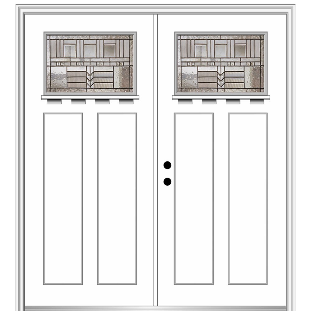 MMI DOOR ZZ3656763R 72-in x 80-in Fiberglass Craftsman Right-Hand Inswing Primed Prehung Double Front Door with Brickmould Insulating Core