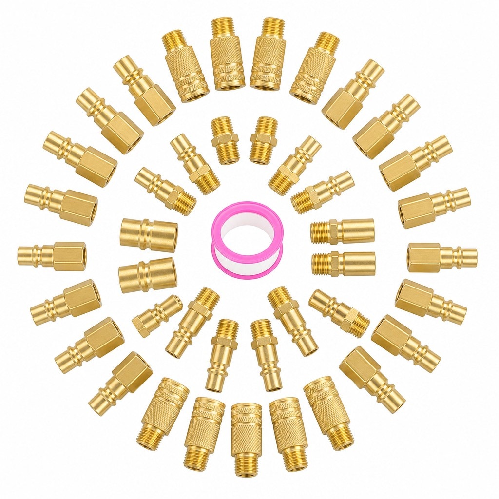 OGETFUUR 45pc 1/4in NPT Industrial M/D Type Quick Connect Copper Plated Air Hose Fittings Kit Air Coupler And Plug Kit