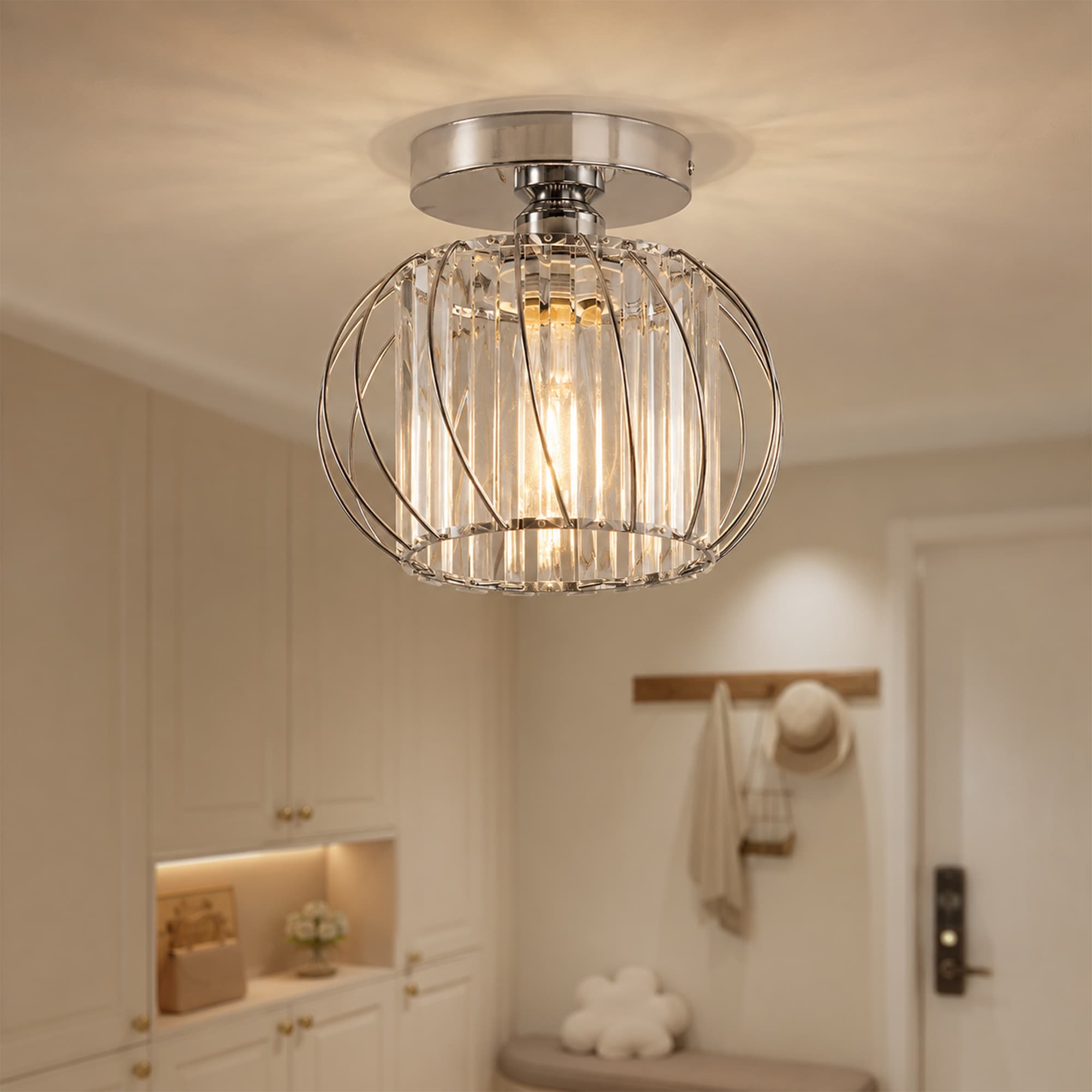 YANSUN 9.45-in Chrome Indoor 1 -Light Semi-flush Mount Light Metal