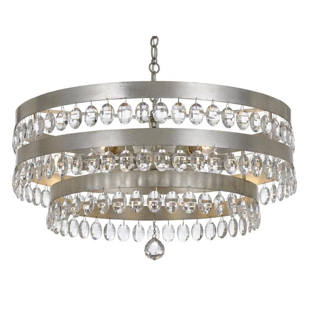 Elegant Antique Silver Drum Chandelier with Crystal Accents