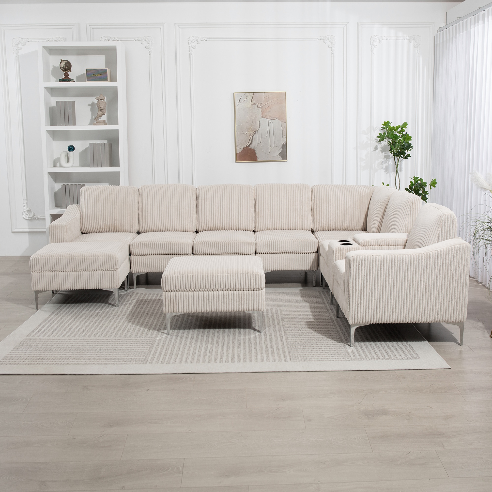 SINOFURN SYA020364LG 129.1-in Modern Beige 6+ -seater Sectional