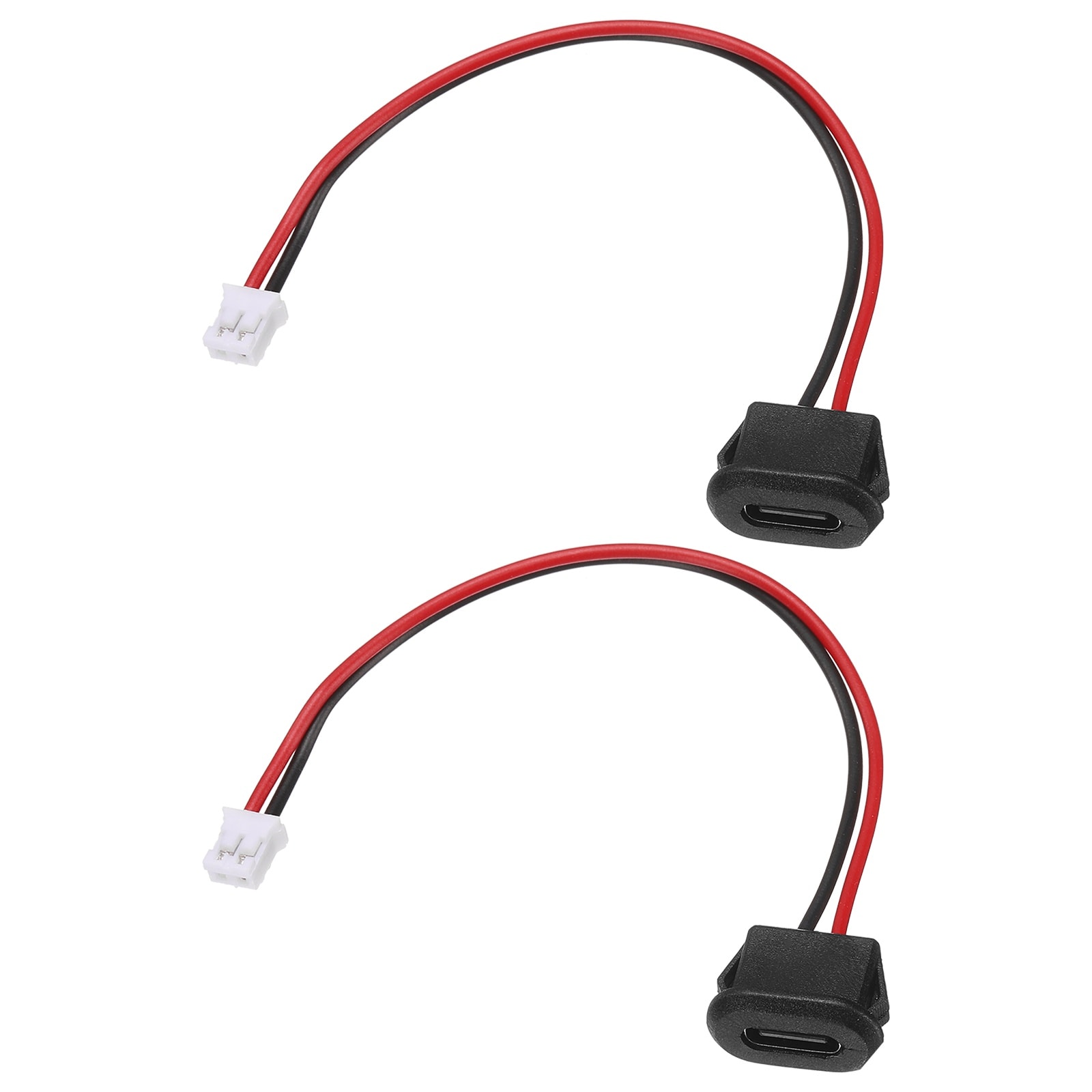 Unique Bargains 2pcs Type-C Female Chassis 2 Pin Wire 5V 3A Square USB C Female Socket to PH2.0 Waterproof Terminal Extension Cable for PC LED Lamps Electric Charging Port Power Black