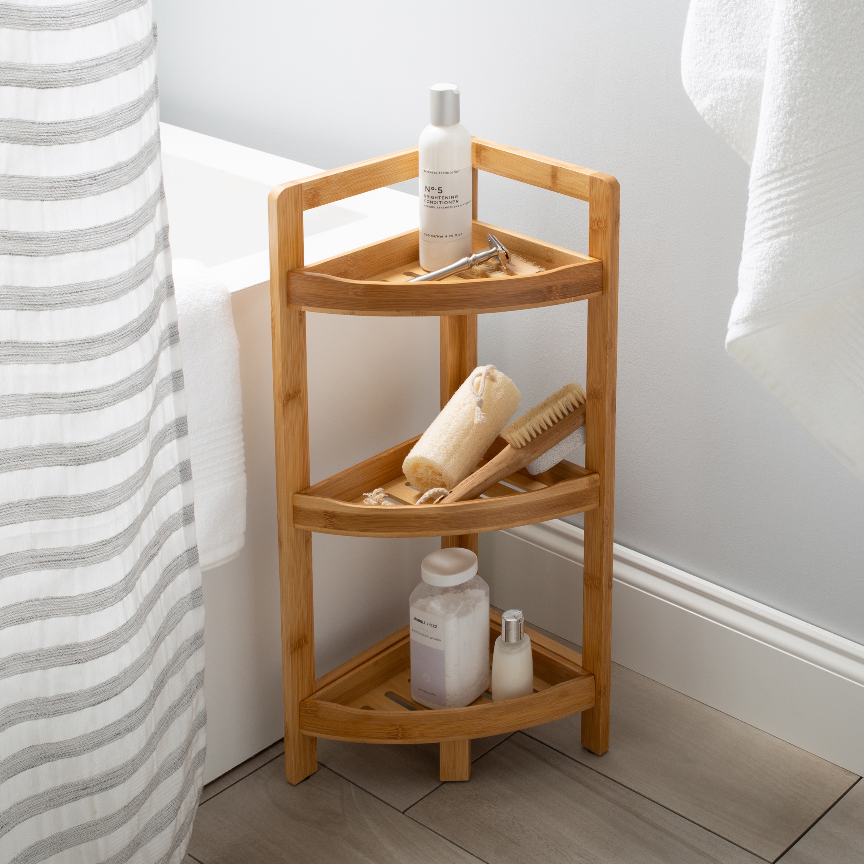 Satin Nickel 3-Tier Corner Bathroom Shelf