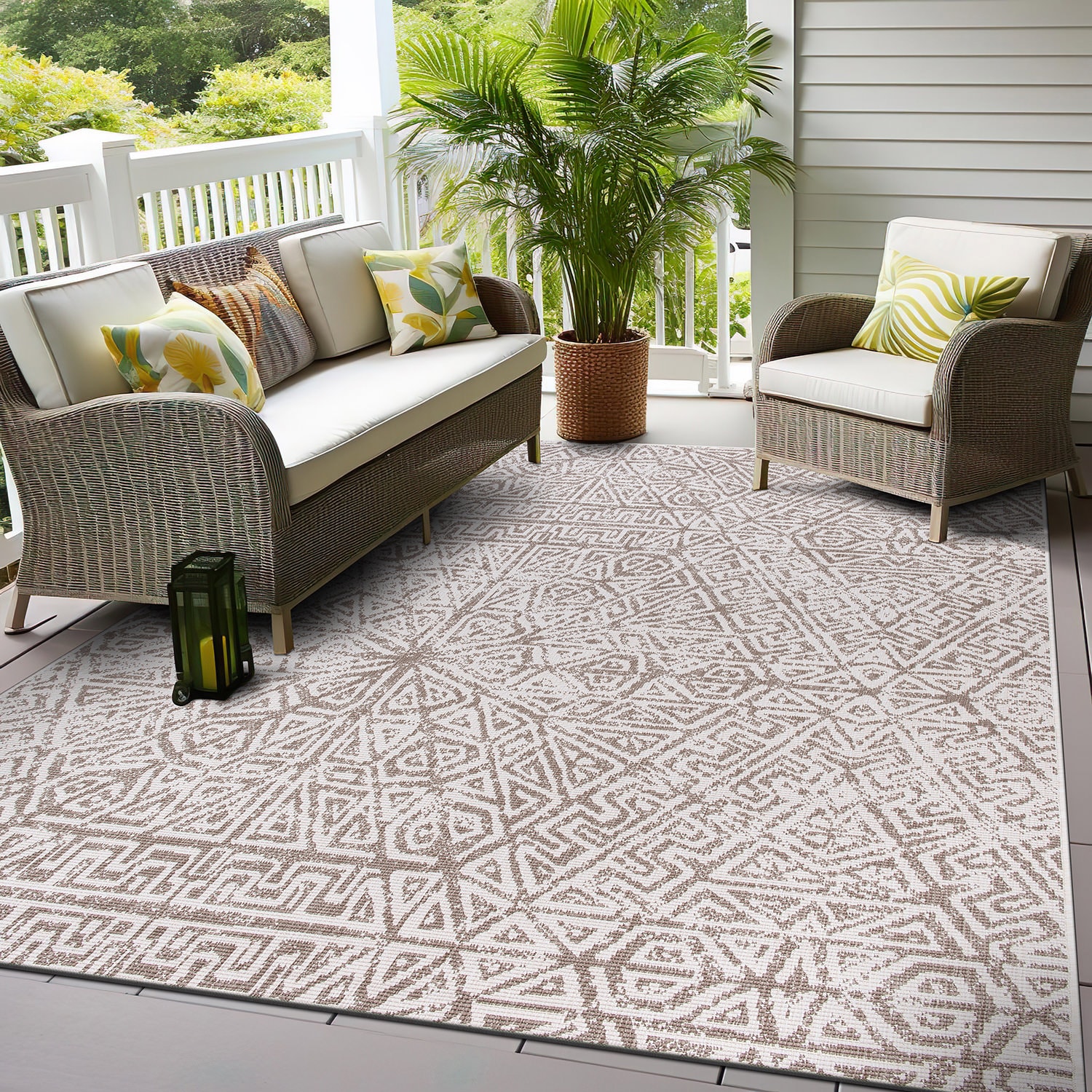 World Rug Gallery 4028BEIGE5X7 5 x 7 (ft) Loomed Synthetic Beige Rectangular Indoor/Outdoor Geometric Area rug