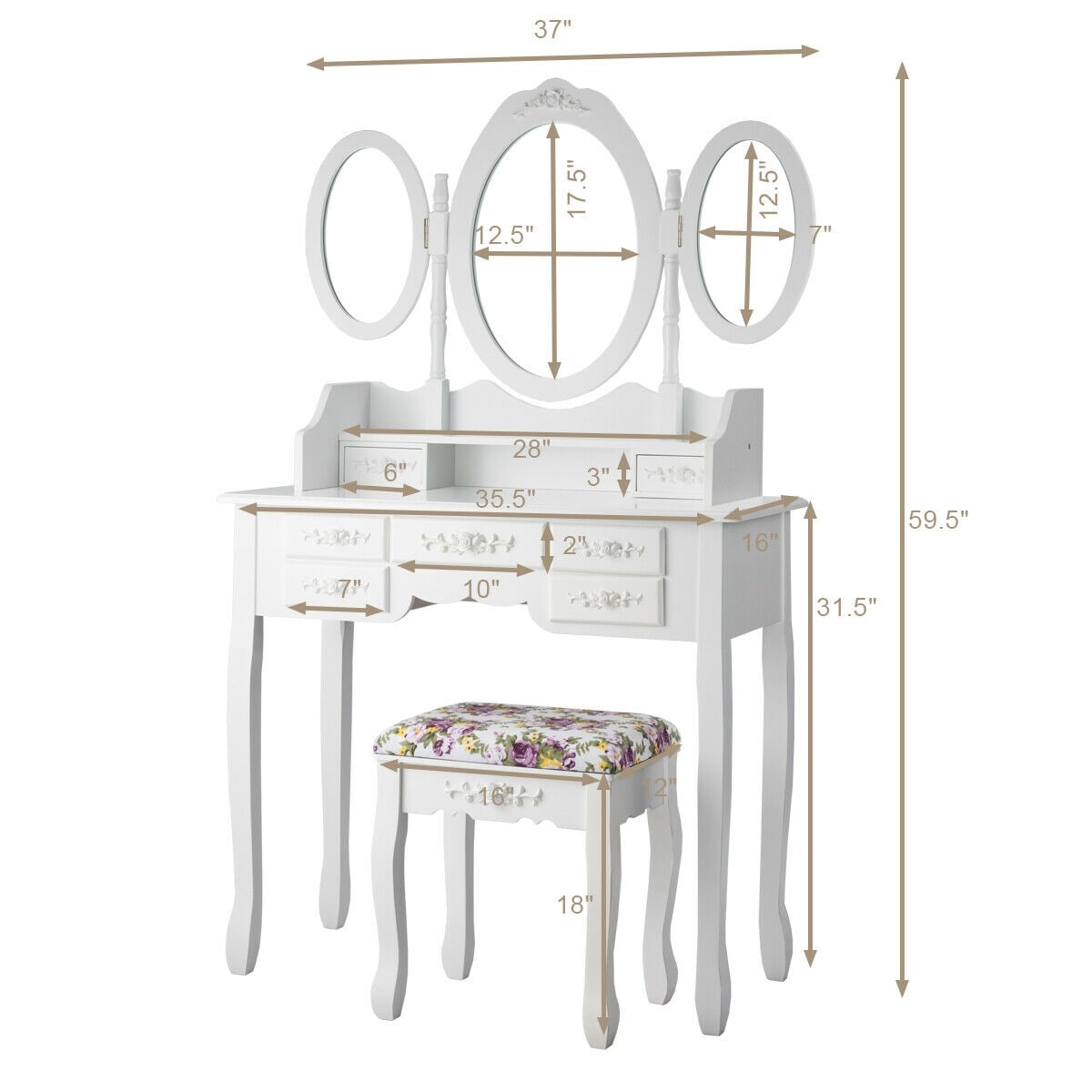 CASAINC WF-HYSN-66131WH Bedroom-Vanities - View #8