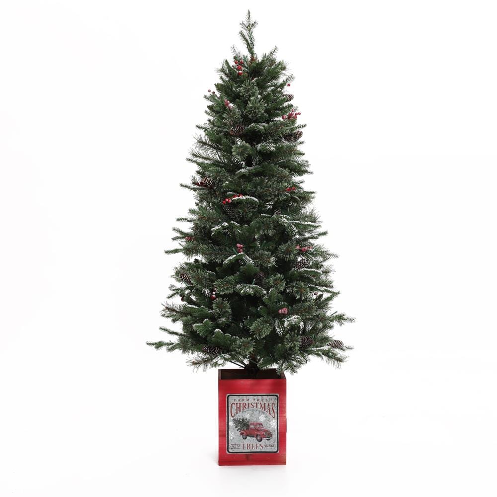 LuxenHome WHAP2042 5-ft Pre-lit Artificial Christmas Tree with White LED Lights