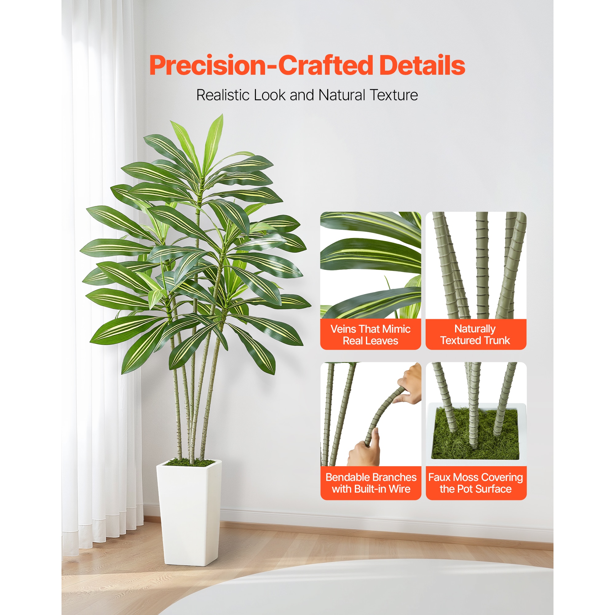 VEVOR Artificial Dracaena Tree 6 ft Fake Palm Tropical Plants with White  Tall Planter Faux Floor Silk Plant in Pot Large Trees for Home Office  Living Room Decor House Warming Indoor Outdoor