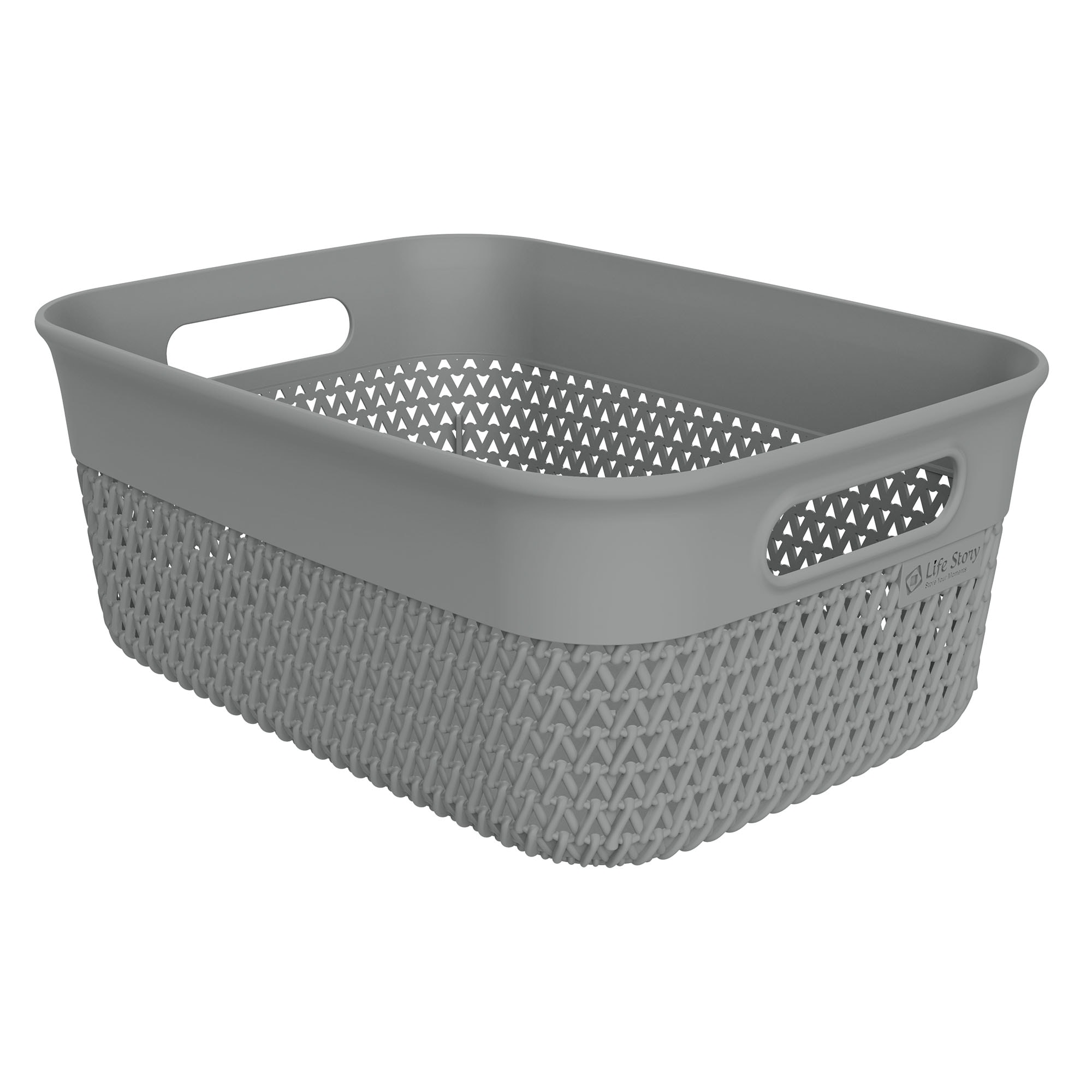 Life Story  10 Qt Decorative Storage Basket Medium Plastic Home Organizer Gray
