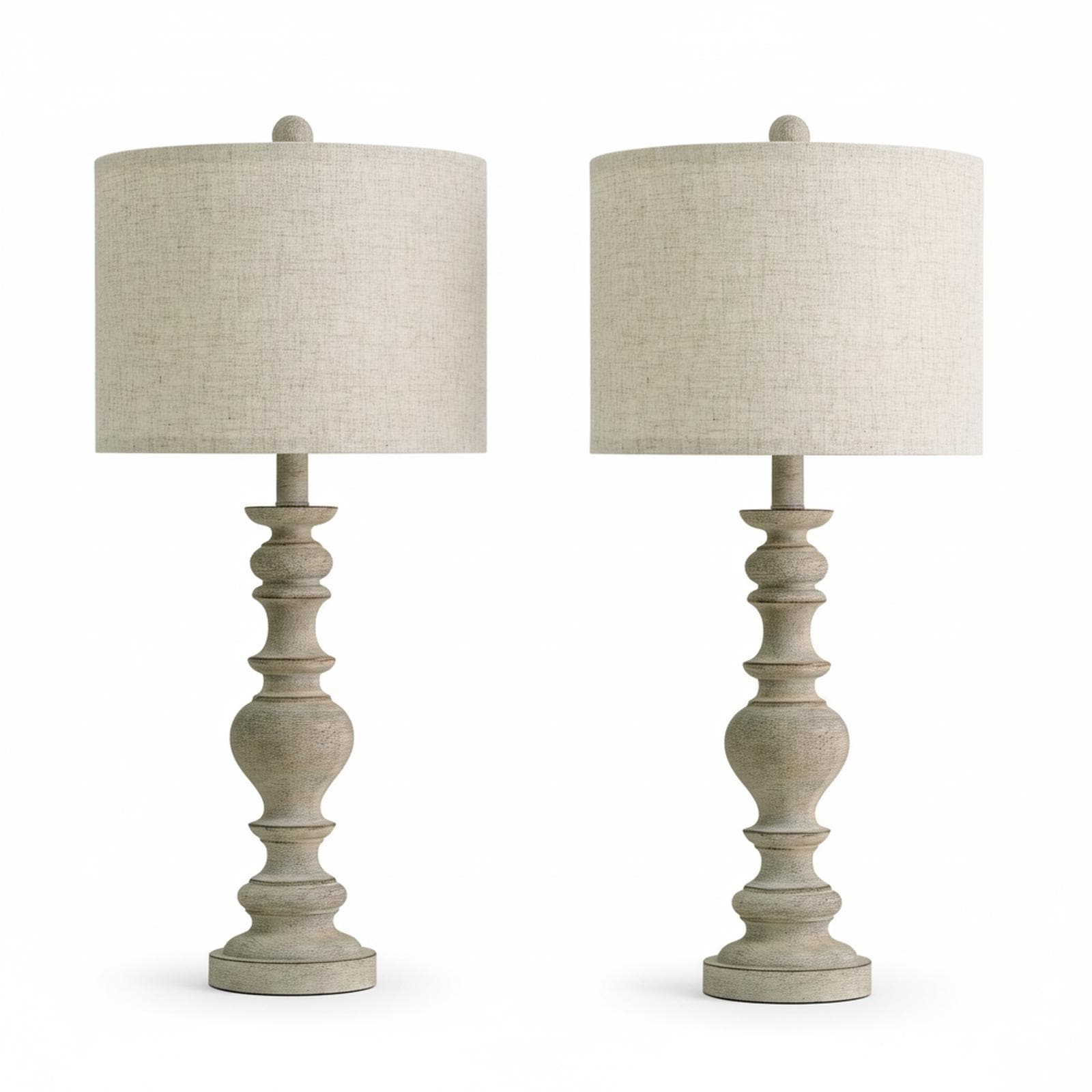 OMOMMD Rustic Table Lamp Set Of 2 Retro Style Resin Linen Shade Compact Space Living Room Bedroom Bedside Nightstand Durable Safety 2Year Warranty