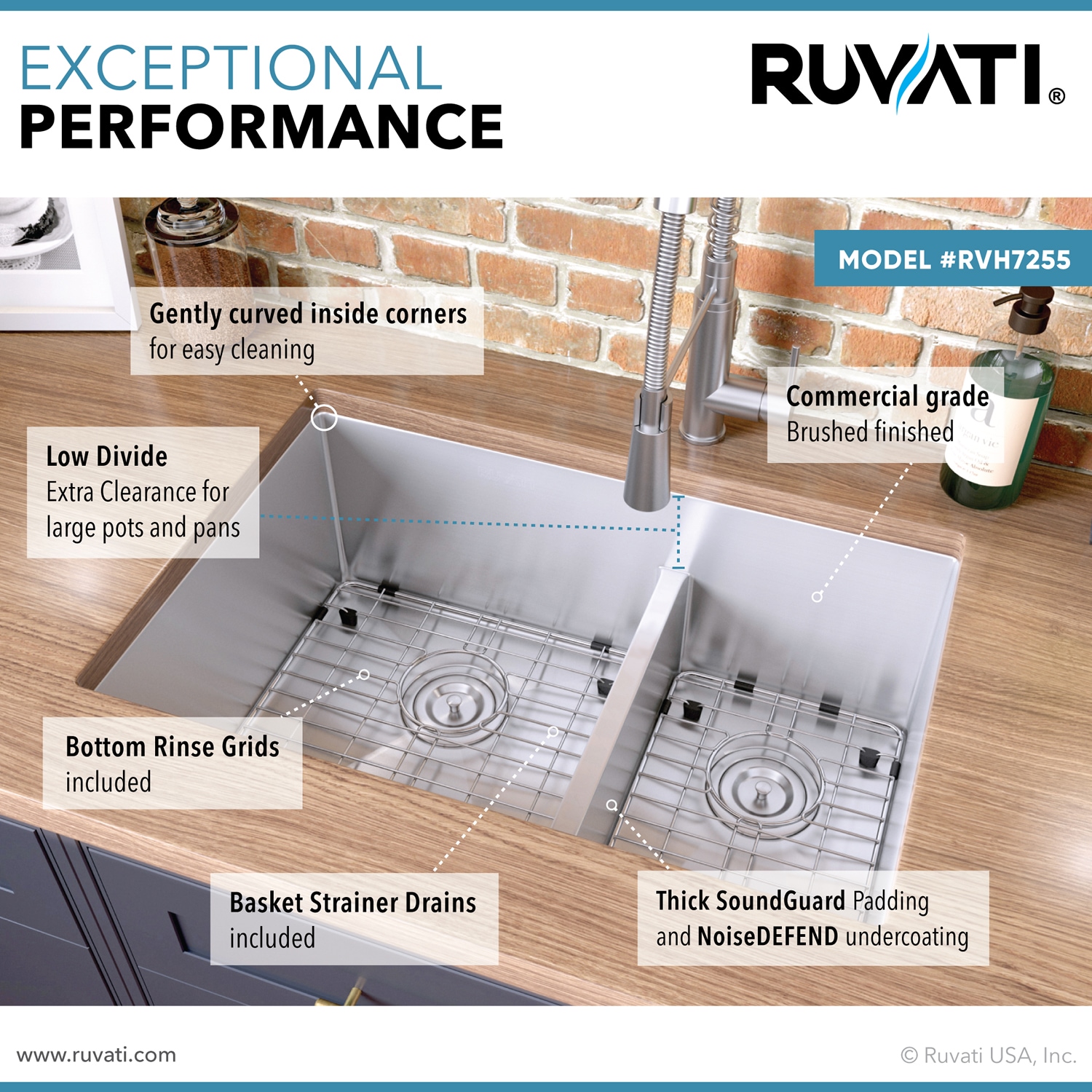 Ruvati Gravena Undermount 28-in x 19-in Stainless Steel Double Offset ...