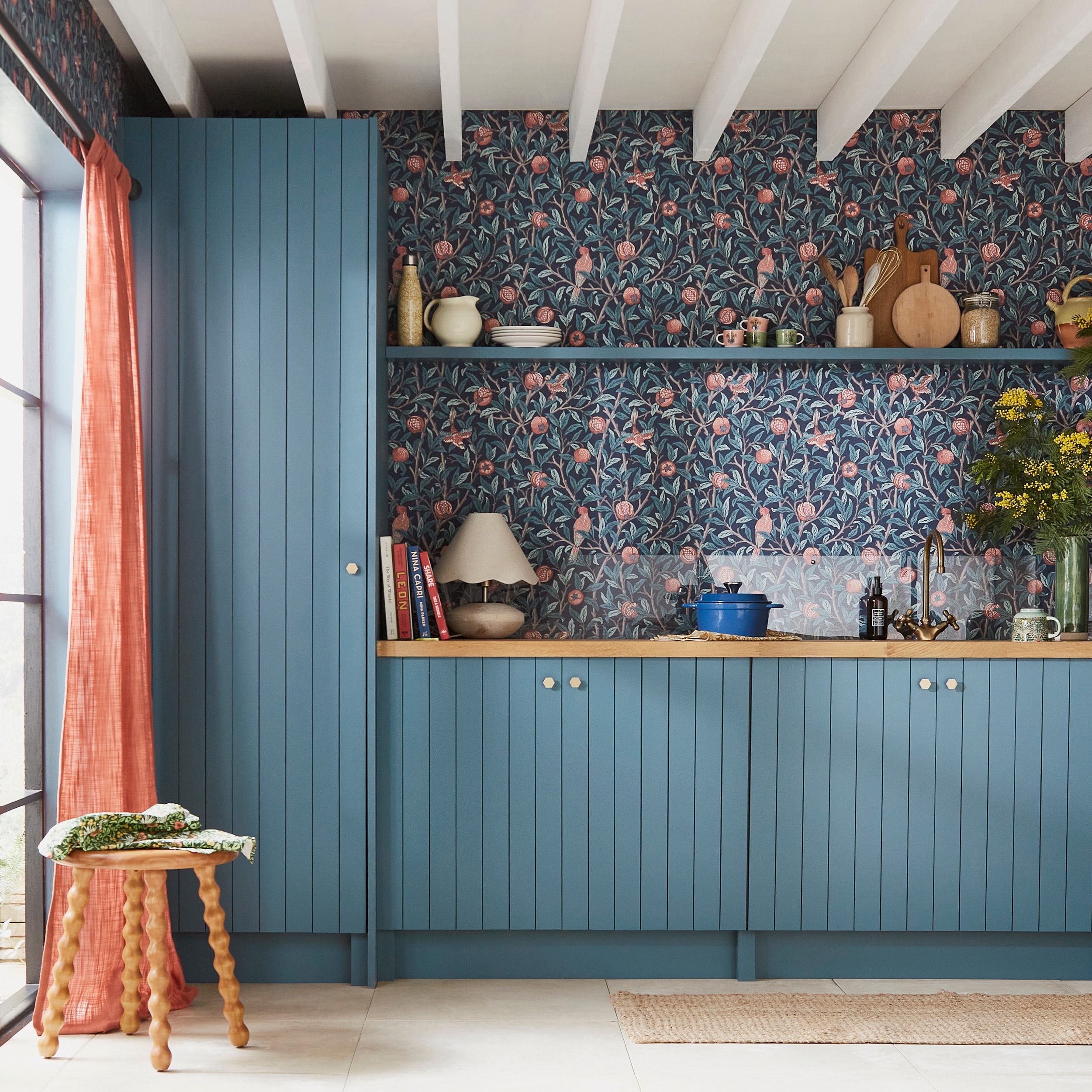 William Morris Navy Blue Floral Vinyl Wallpaper Roll