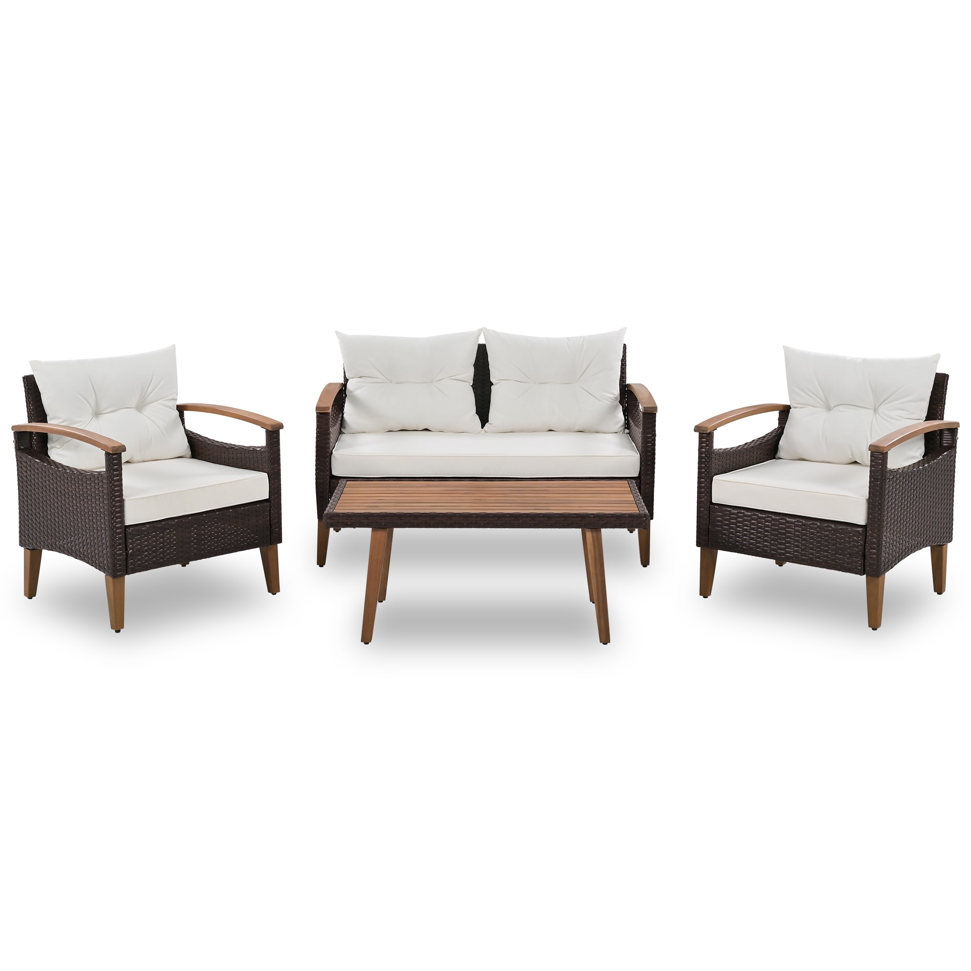 Maocao Hoom BHFG201222AAA 4 -Piece Wicker Patio Conversation Set with Brown Cushions