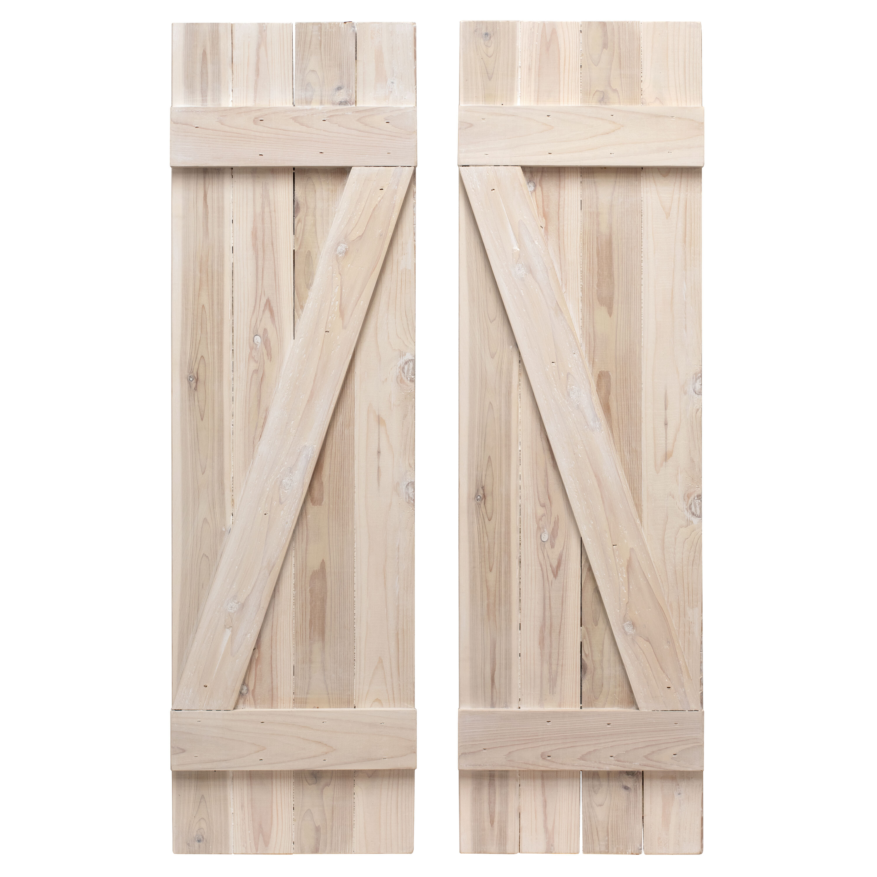 Dogberry WZBAR1436WHITDOUB 14-in W x 36-in H Whitewash Farmhouse Wood Exterior Shutters