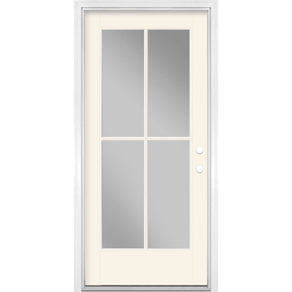 Masonite 1524133 36-in x 80-in x 4-9/16-in Fiberglass Full lite Left-hand inswing Arctic White Painted Prehung Front Door with Brickmould Insulating core