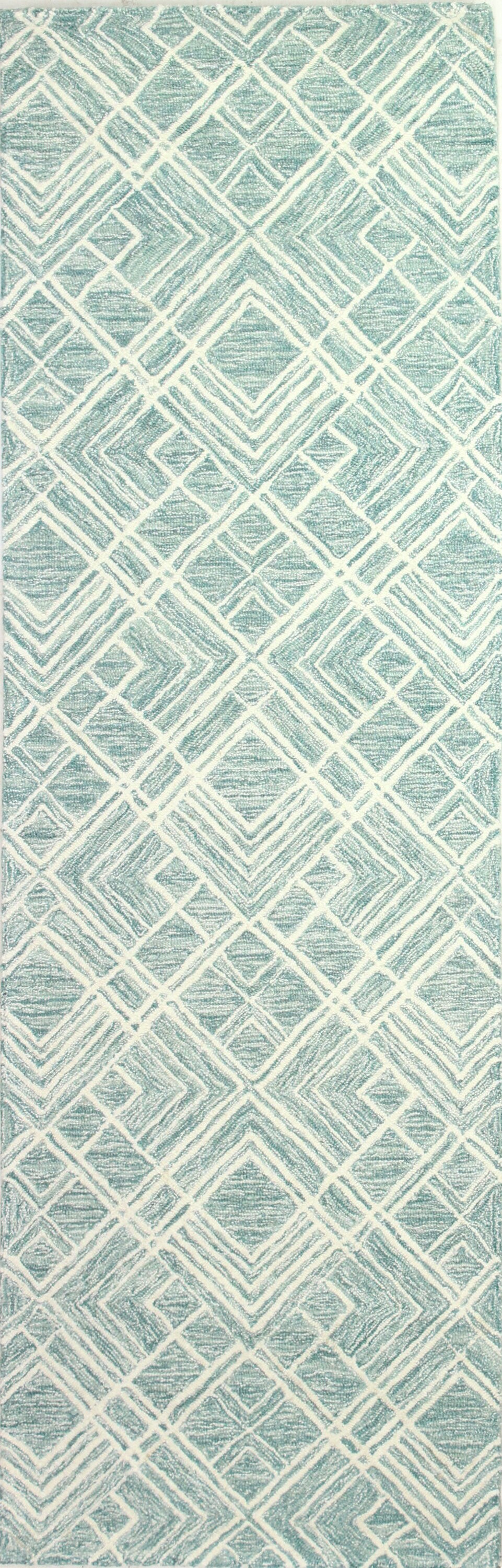 Bashian 649652300177 3 X 8 (ft) Wool Teal Indoor Geometric Moroccan Runner Rug