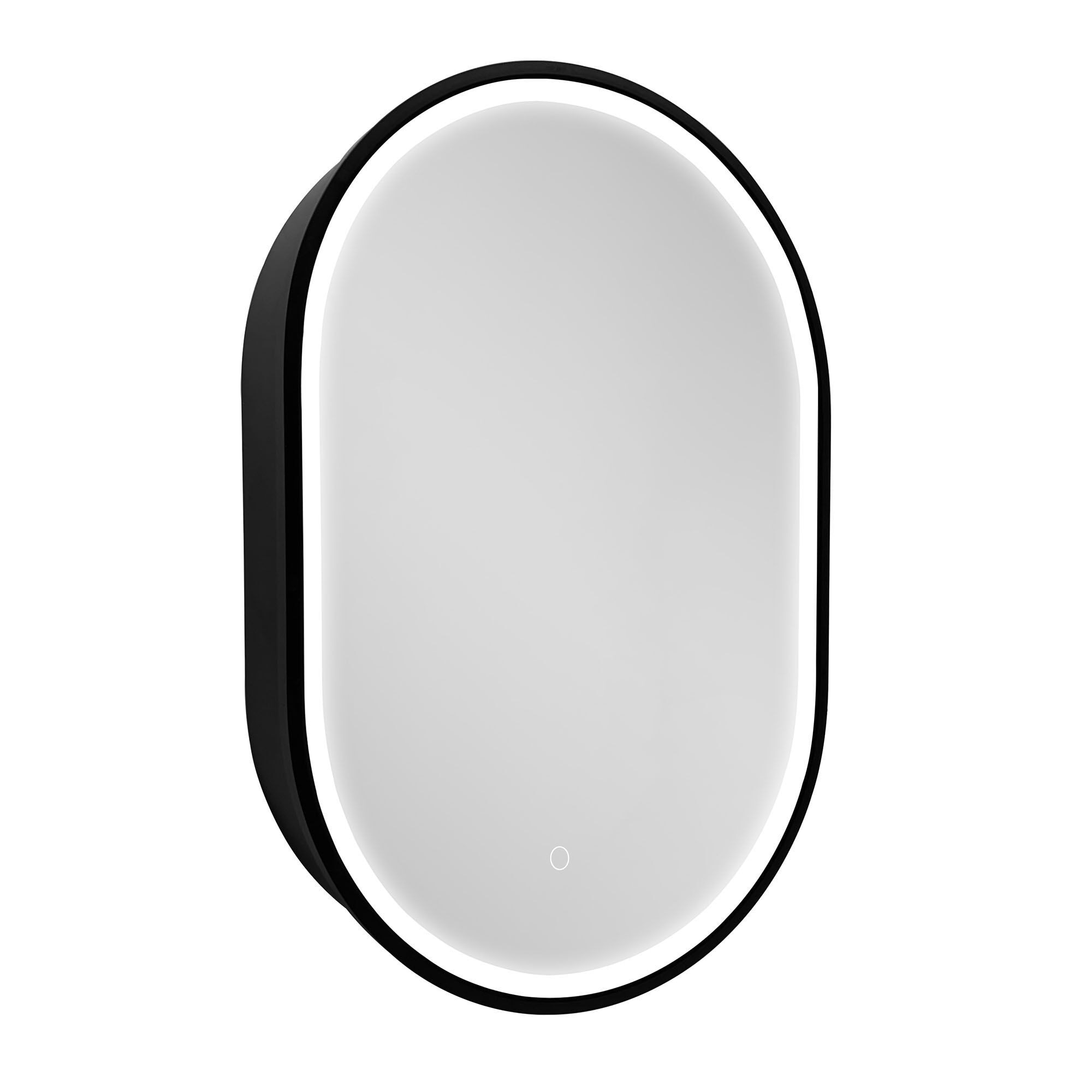 WELLFOR GIJ-MED02-3121BK 21-in x 31-in Lighted LED Fog Free Surface Mount Black Mirrored Oval Medicine Cabinet