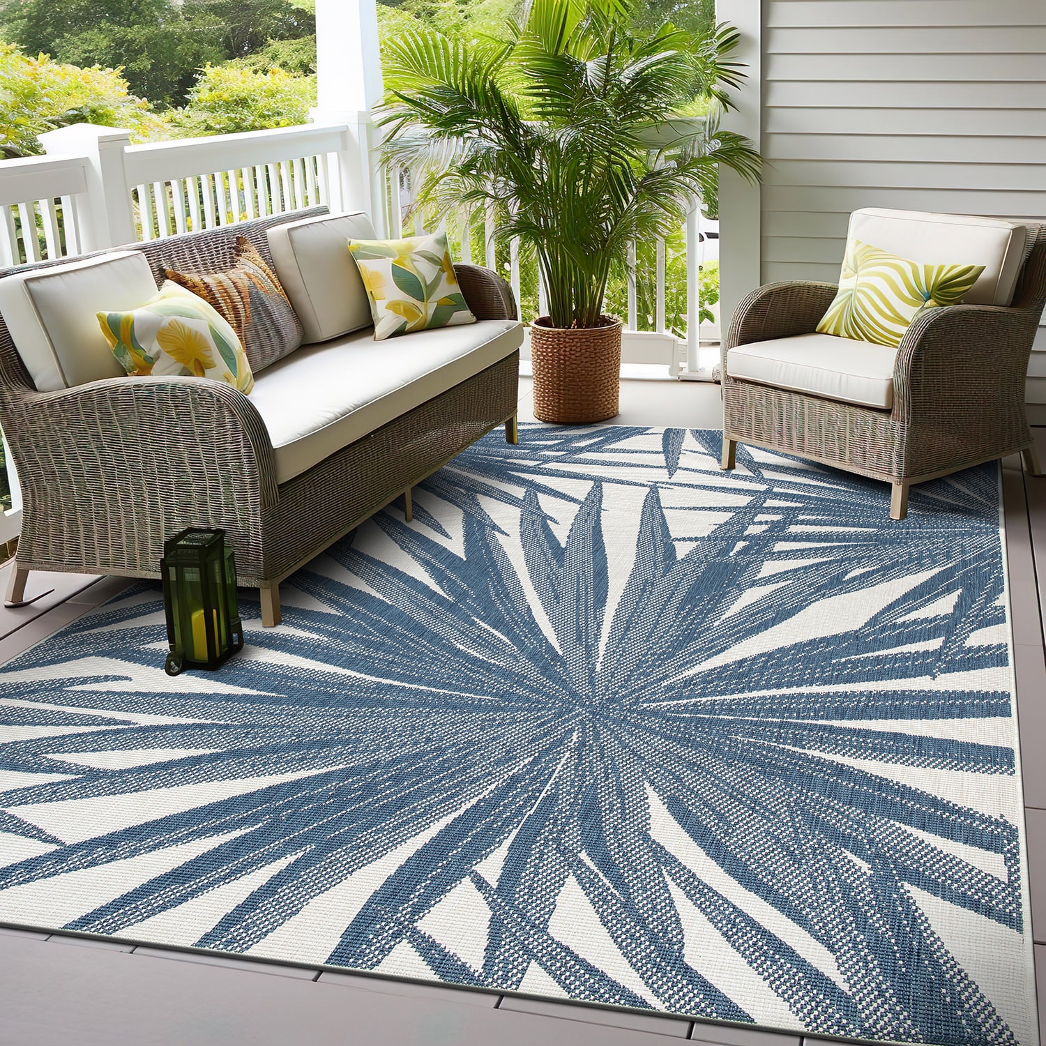 World Rug Gallery 4030BLUE8X10 8 x 10 (ft) Loomed Synthetic Blue Rectangular Indoor/Outdoor Floral/Botanical Area rug