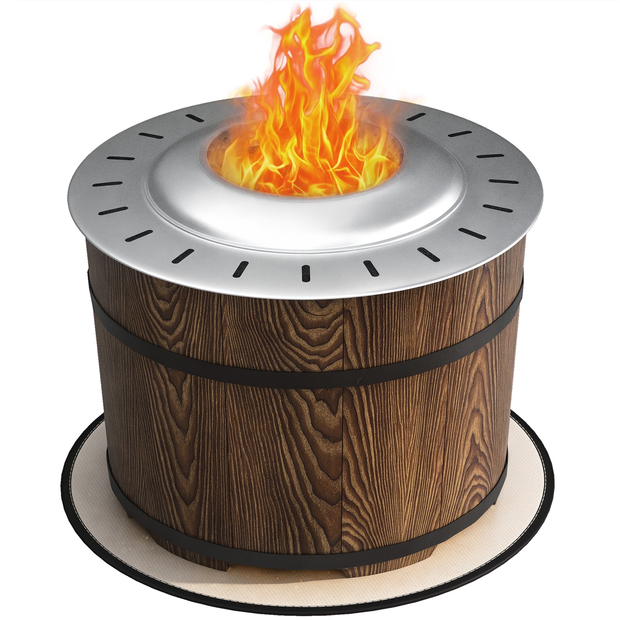 Outsunny 842-344V00BN Smokeless Fire Pit 20inch Barrel Style Wood Burning Firepit with Mat Magnesium Oxide Brown