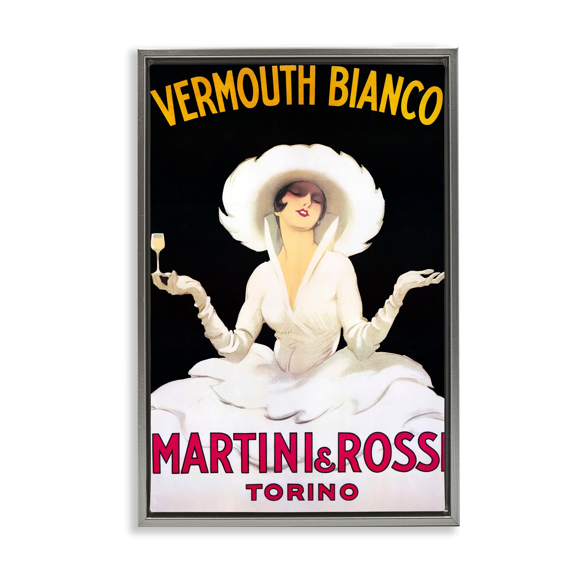 Stupell Industries BT-382-FFL-16X24 Vermouth Vintage Lady Advertisement Gray Framed Floater Canvas Wall Art By Marcus Jules 17 x 25