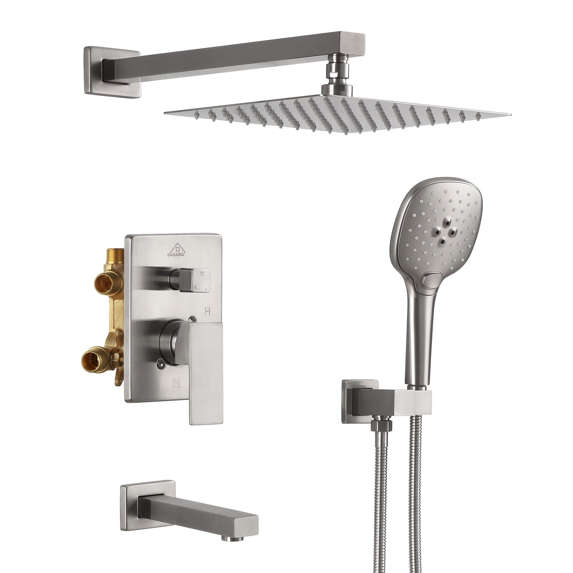 Casainc Shower System In Brushed Nickel Dual Head Waterfall Built In