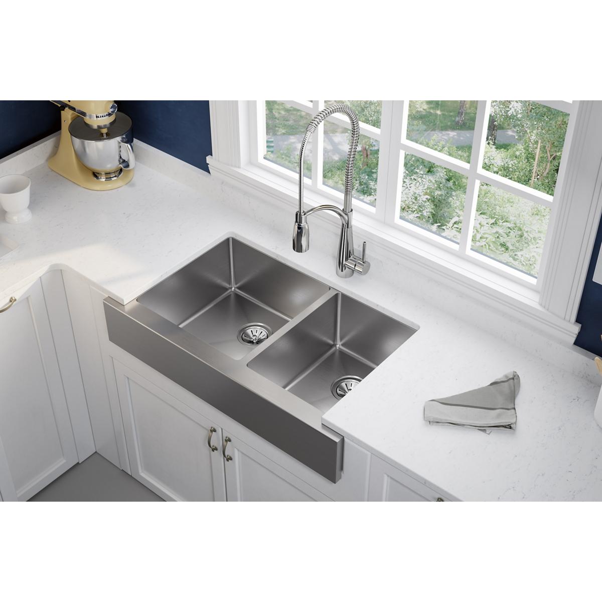 Elkay ECTRUF32179R Crosstown Undermount 35.875-in x 20.25-in Stainless steel Double offset bowl 18 -Gauge Kitchen Sink