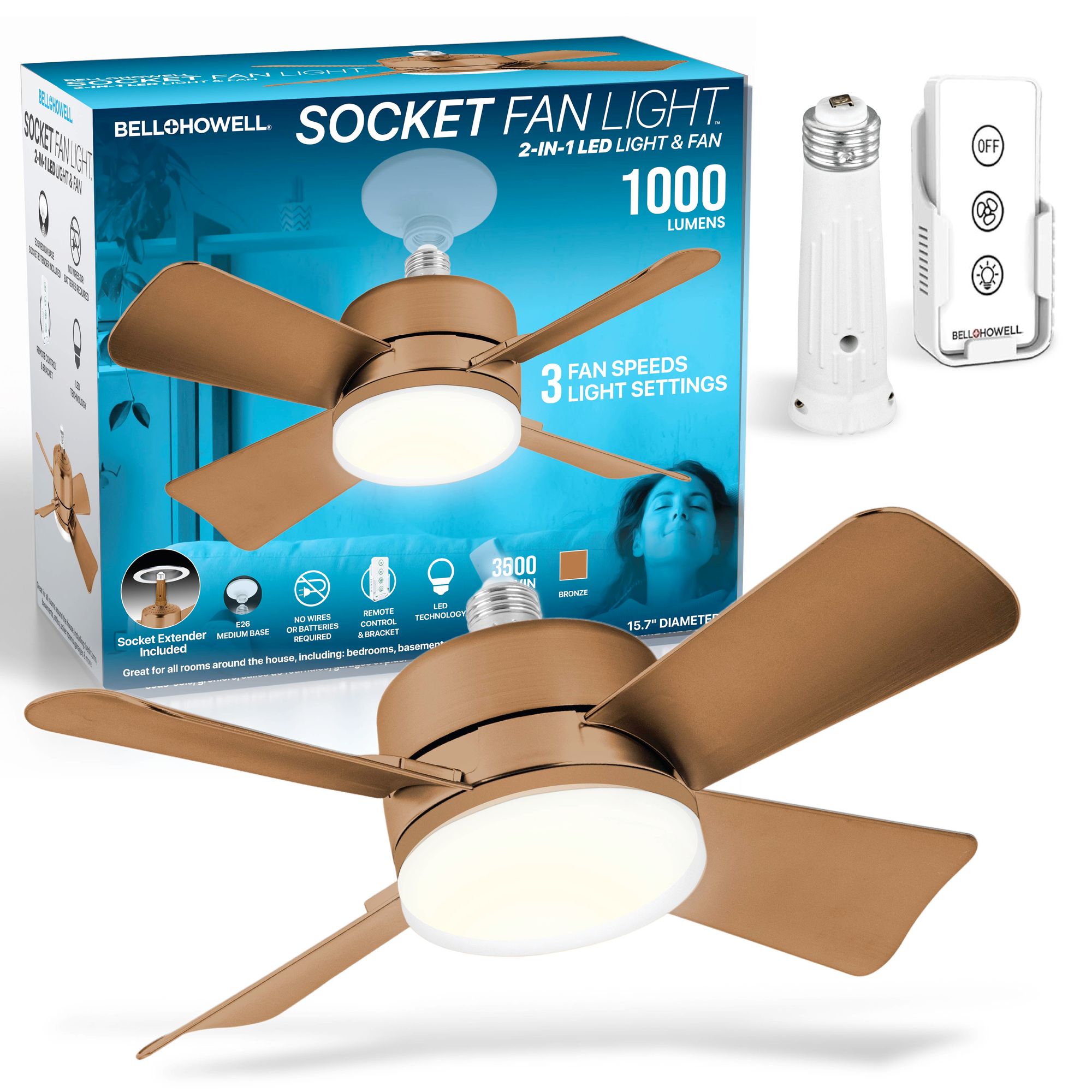 Bell cheapest and Howell Socket Fan Ceiling Fan with Light 15 inches Fan 1000 Lumens