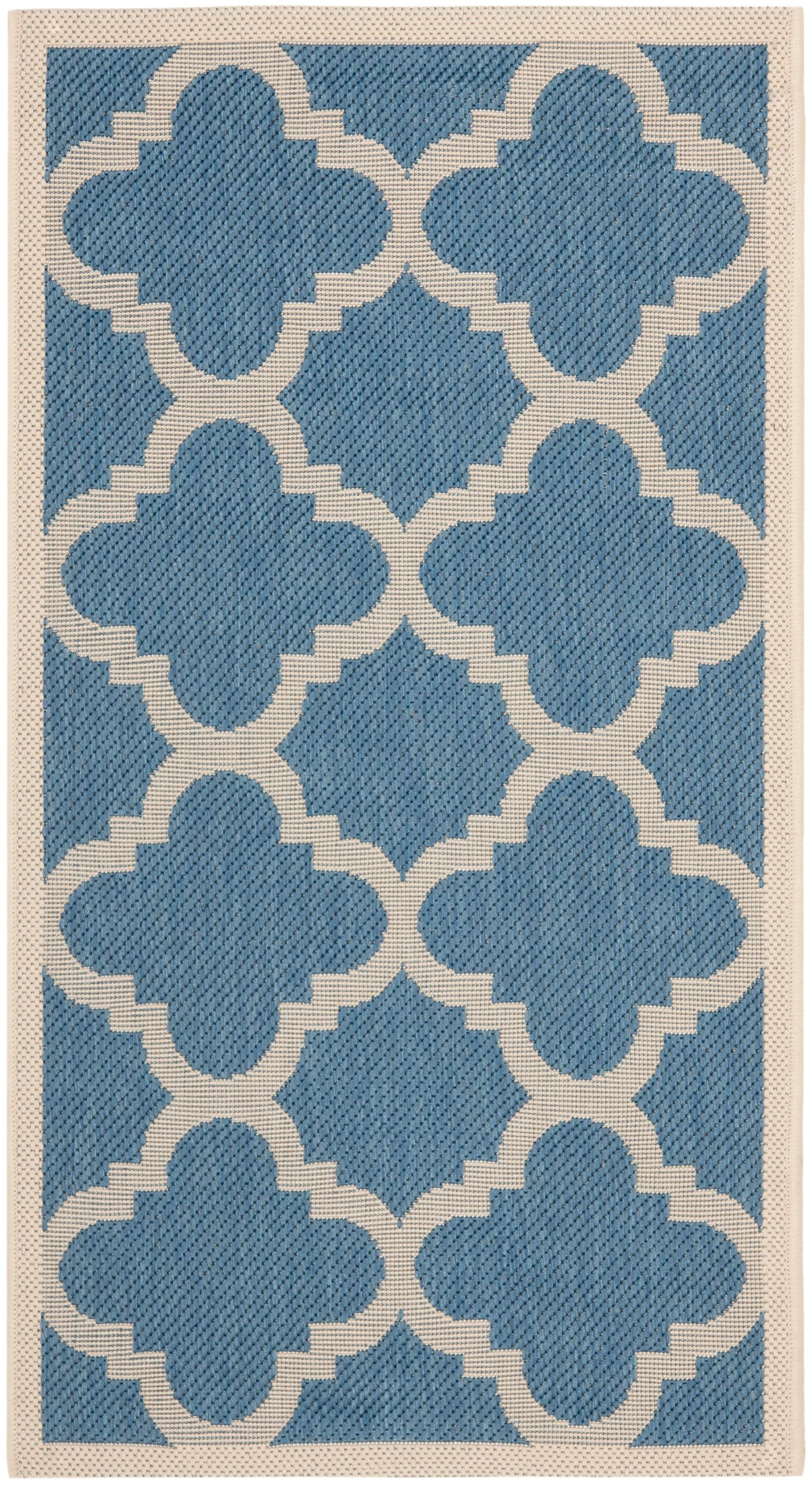 Easy-Care Blue & Beige Synthetic 5' x 7' Indoor/Outdoor Area Rug