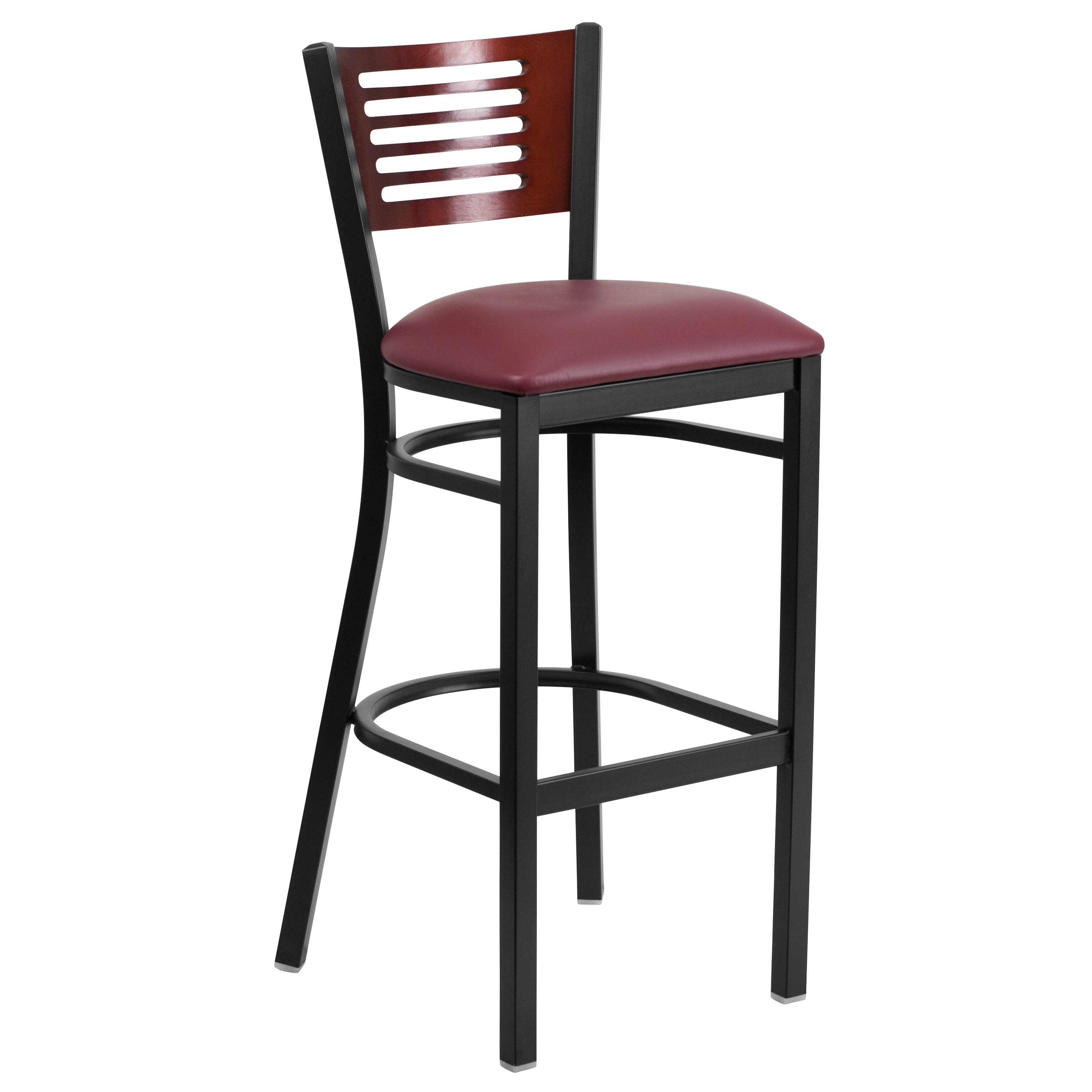 Flash Furniture 847254084062 Mahogany Wood Back/Burgundy Vinyl Seat/Black Metal Frame 32.0-in H Bar height Square seat Upholstered Metal Bar Stool and Back