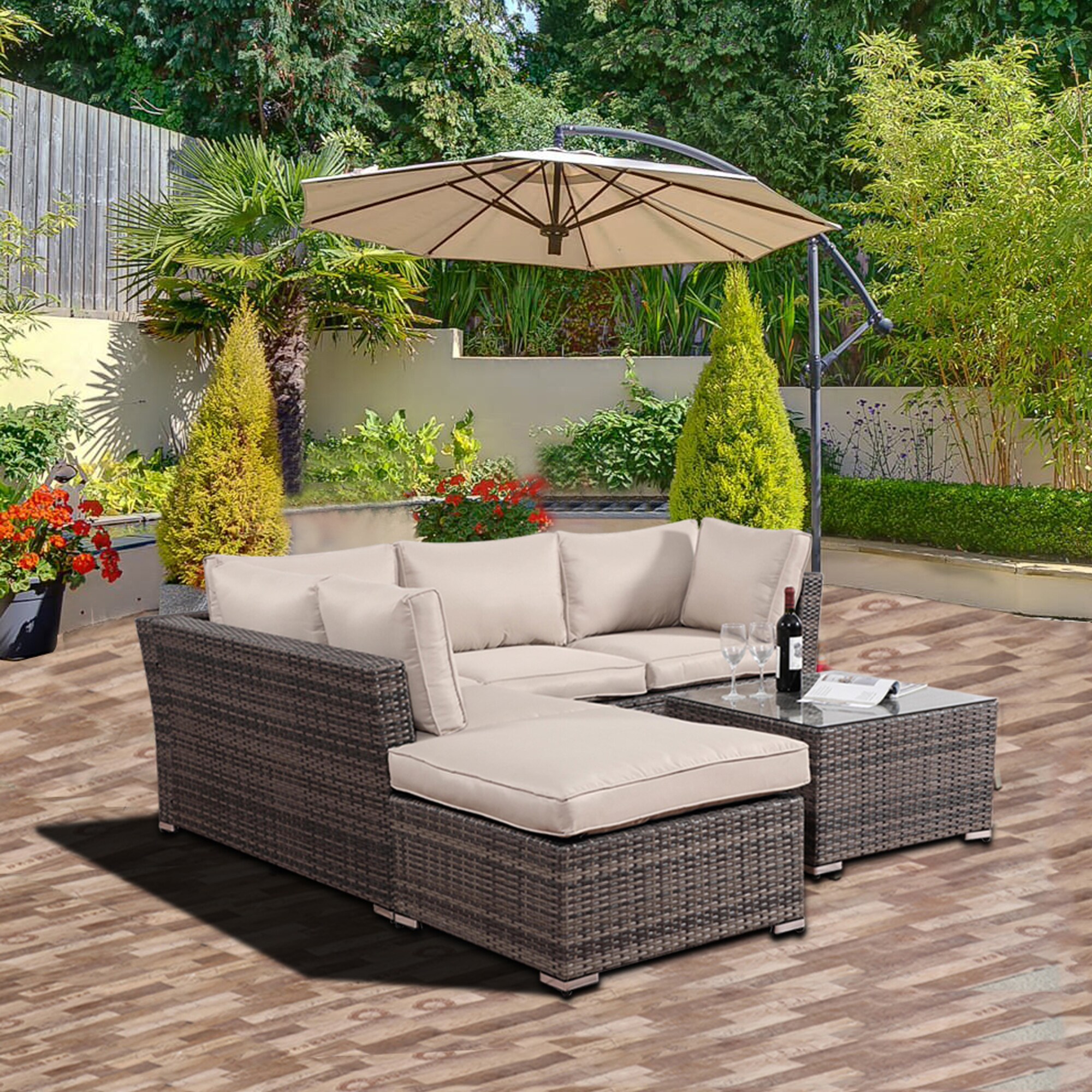 KINWELL KINWELL outdoor patio furniture 4Piece Wicker Patio Conversation Set with Offwhite