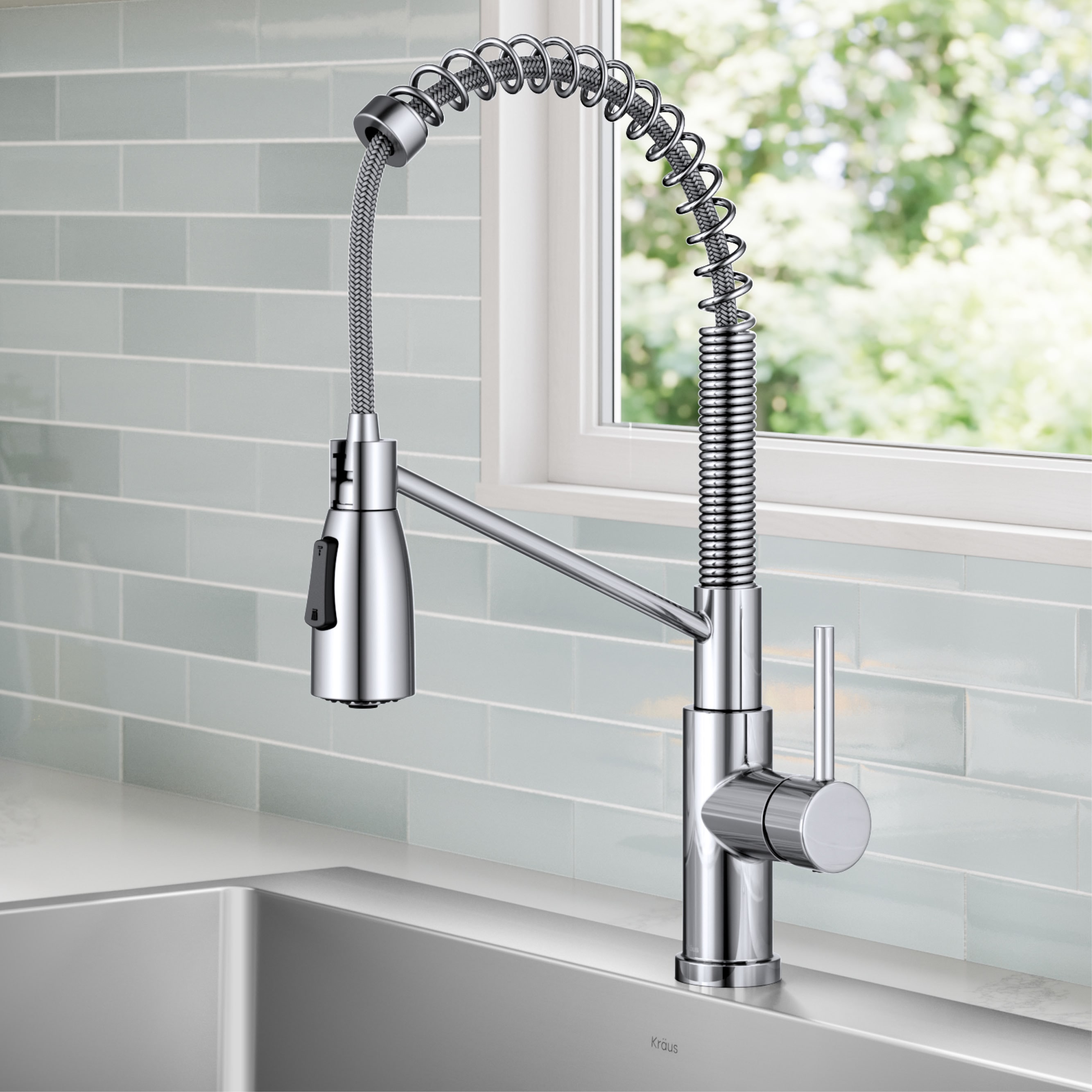 Kraus KPF-1617CH Coda Chrome Single Handle Deck-mount Pull-down Kitchen Faucet with Sprayer