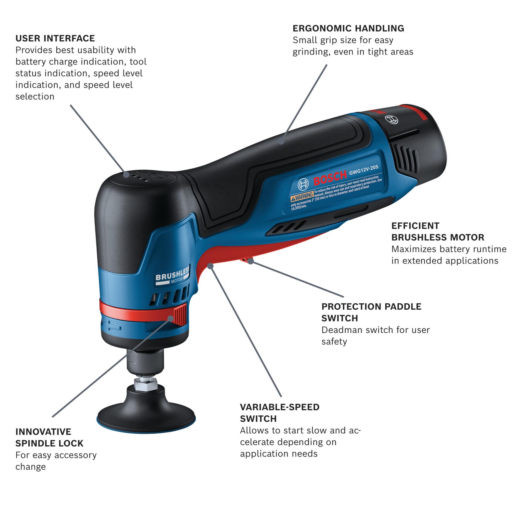 Bosch 2-in 12-volt 3 Amps Trigger Switch Brushless Cordless Die Grinder (Charger Included and 2-Batteries) GWG12V-20SB23 Sansujyuku sansujyuku.com