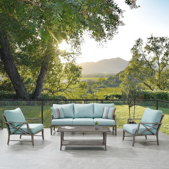 Martha Stewart Freehill 4 Piece Patio Conversation Set With Polyester Cushions In The Sets Department At Com - Mountain Back Wicker Patio Furniture Set 4 Piece