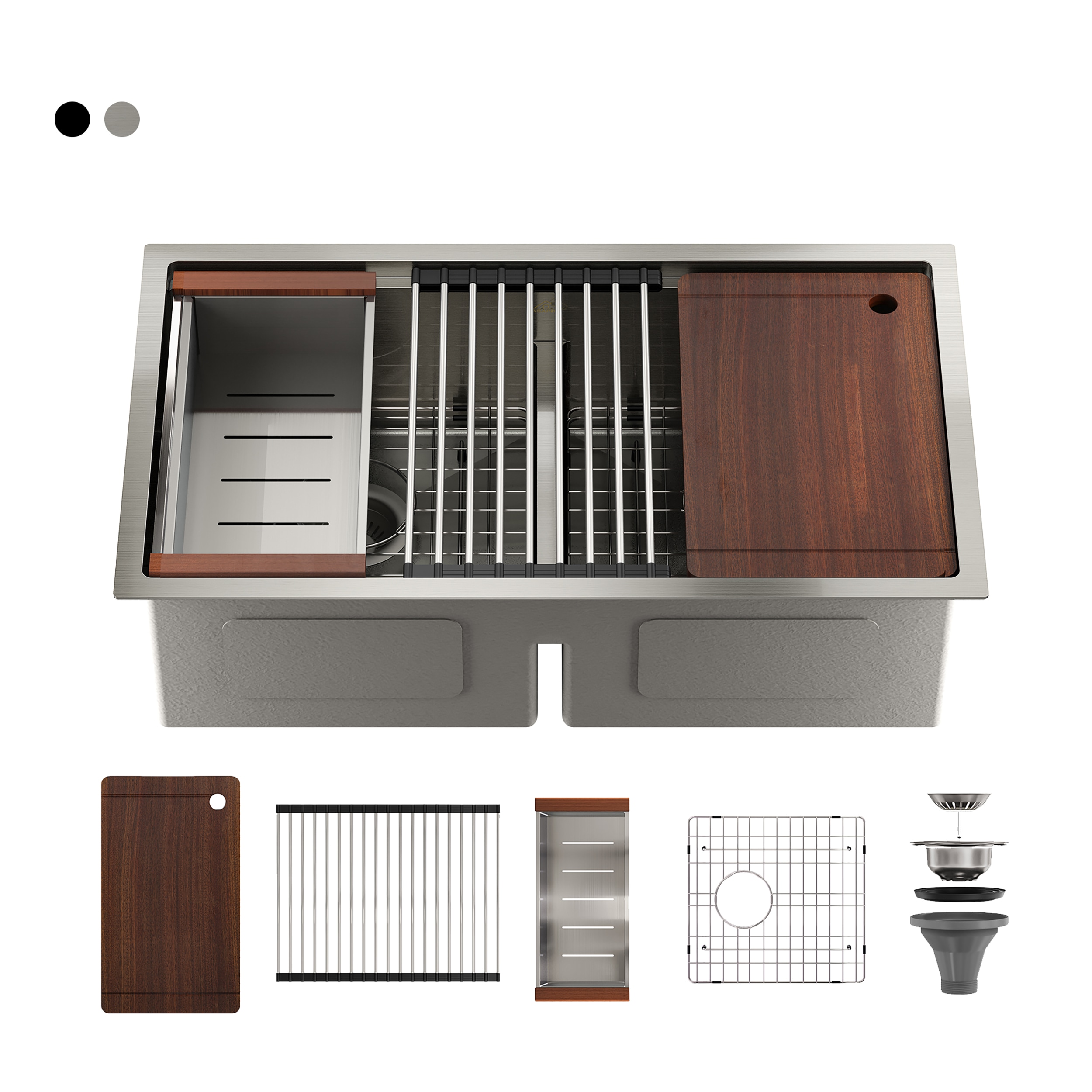 CASAINC CROV-TMSSHG3019 Undermount 33-Inches x 19-Inches Stainless steel Double equal bowl Workstation Kitchen Sink with Drainboard