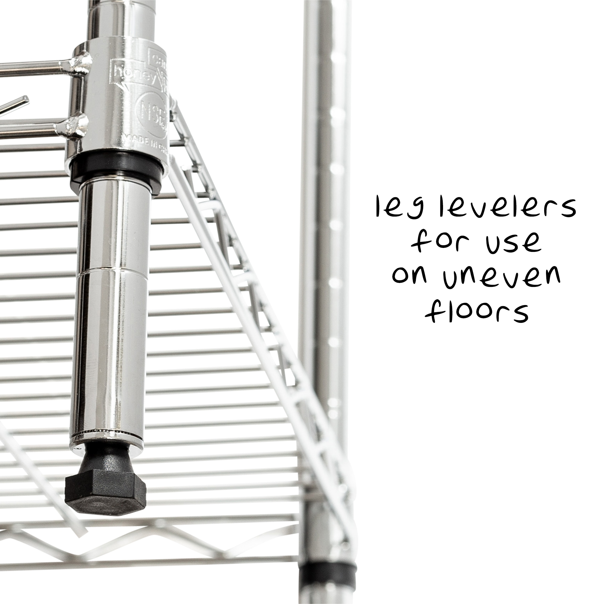 Adjustable Gray Steel Kitchen Rack with Wire Grid Shelves