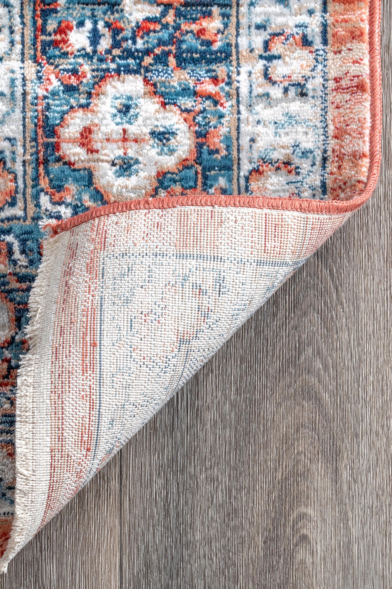 Zara Blue and Rust Synthetic Oval Medallion Area Rug 5' x 8'