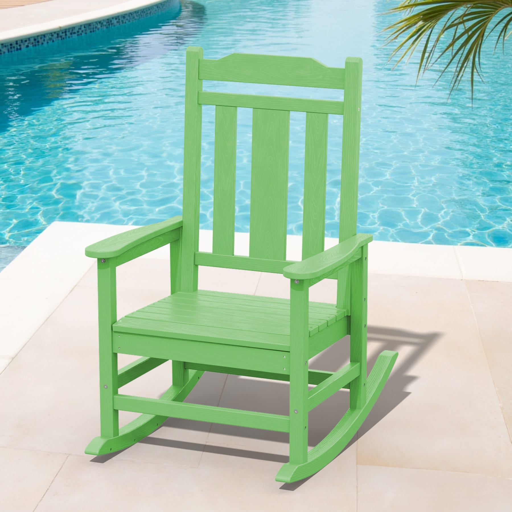JEAREY TRJKYY-02-LG HDPE Oversized Patio Rocking Chair with Extra-Wide Seat Light Green HDPE Frame Rocking Chair with Slat Seat