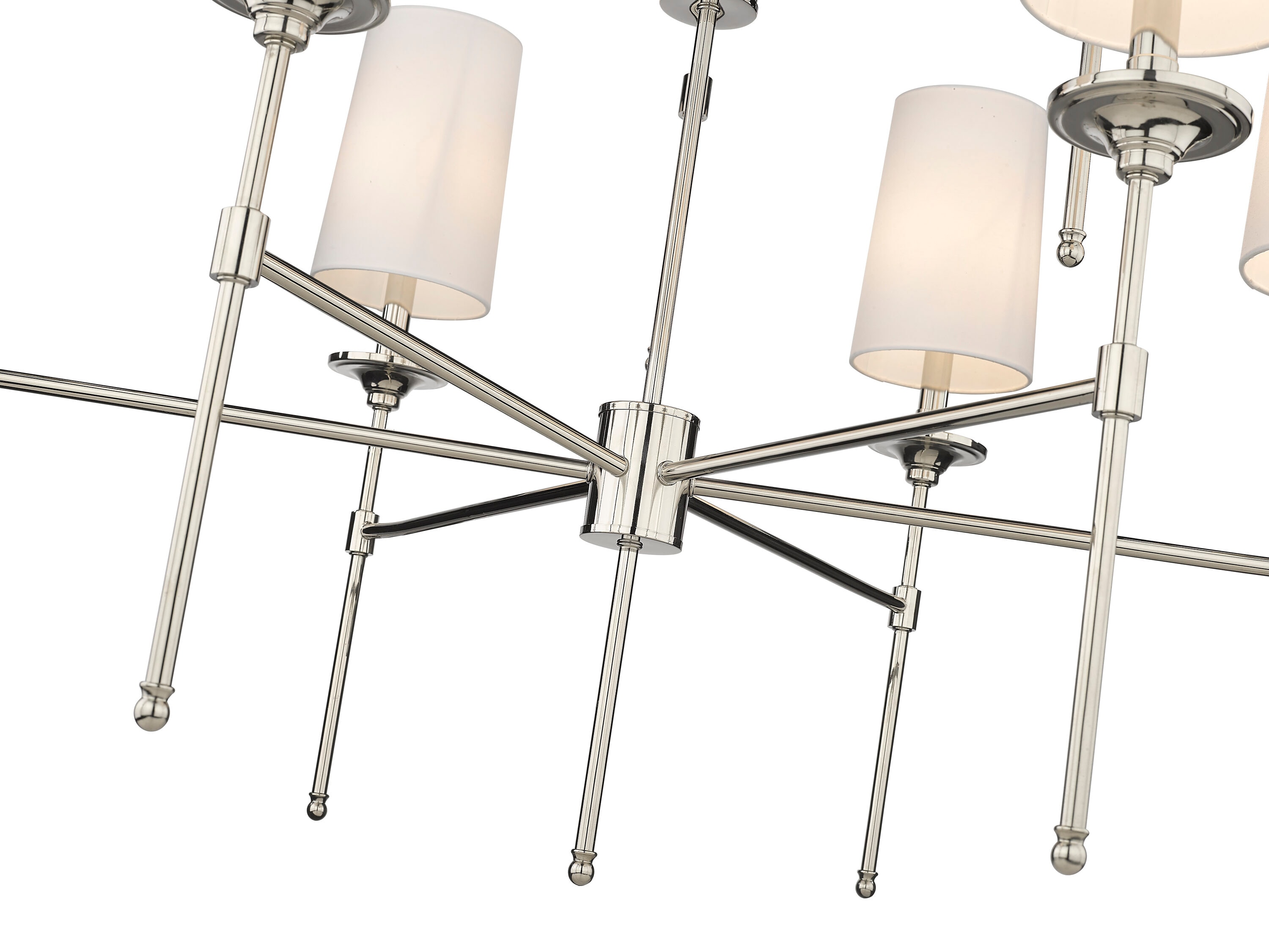 Polished Nickel 9-Light Chandelier with Off-White Shades