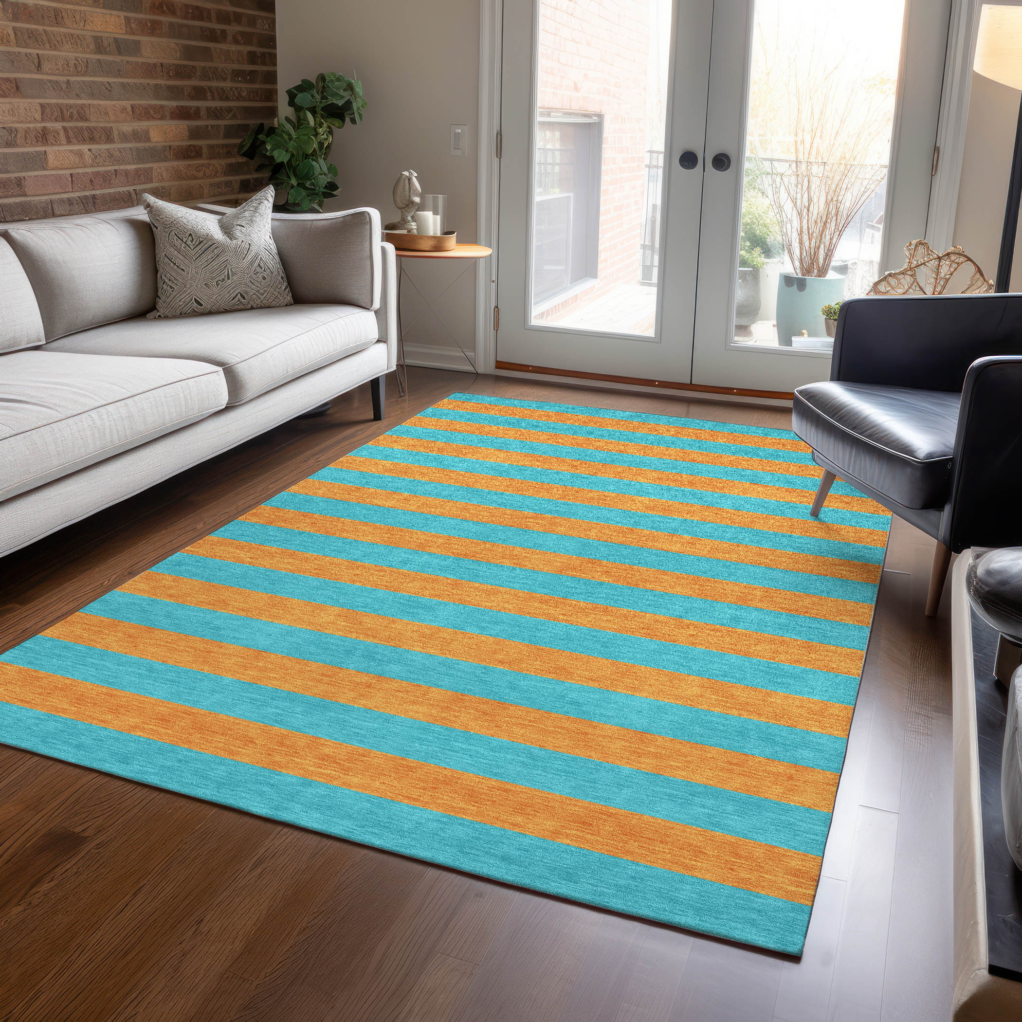 Addison Rugs ACN530AQ10X14 Chantille ACN530AQ 10 x 14 (ft) Polyester Aqua Rectangular Indoor/Outdoor Stripe Machine washable Area rug