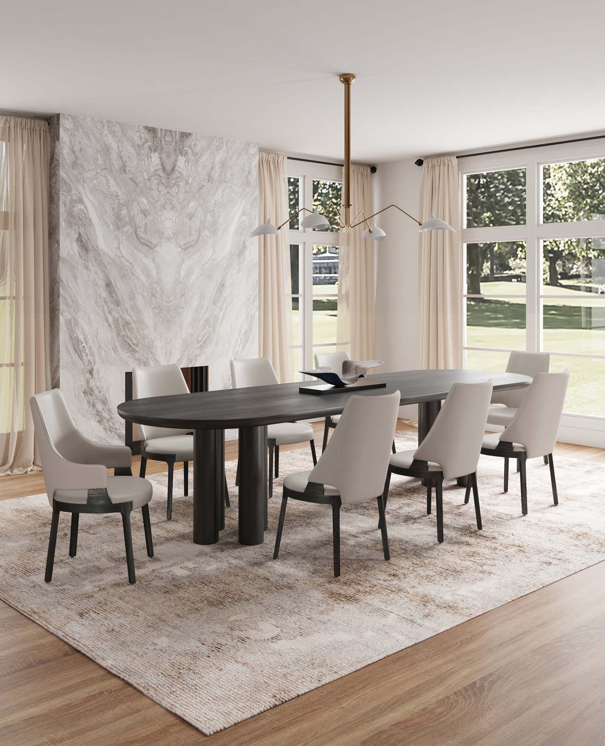 Manhattan Comfort 6-DC057-LG Set of 5 Contemporary/Modern Faux Leather Upholstered Dining Arm Chair (Wood Frame)