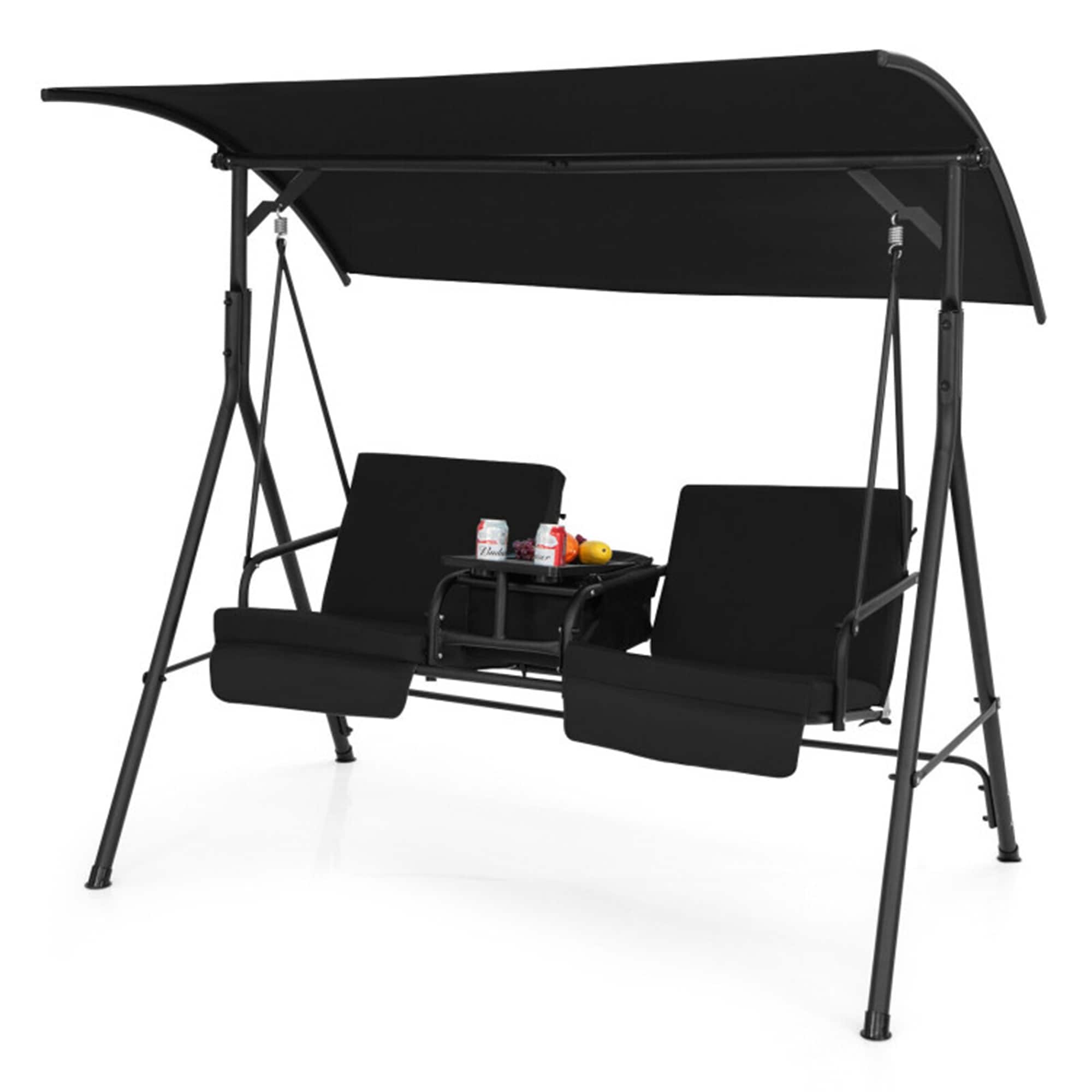 Mondawe MA-YU005BGBR 2 -person Black Steel Outdoor Swing