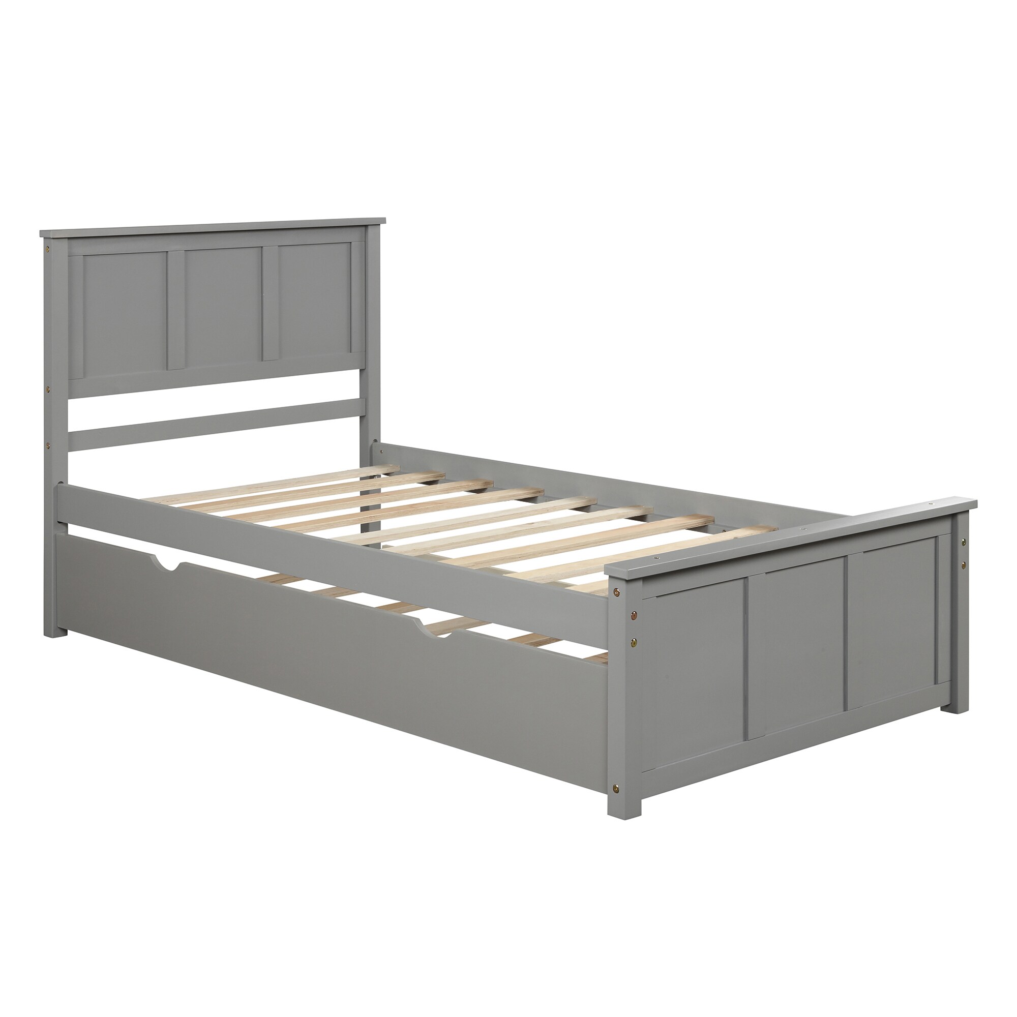 Sumyeg Twin trundle bed with storage Gray Twin Wood Bed Frame with ...