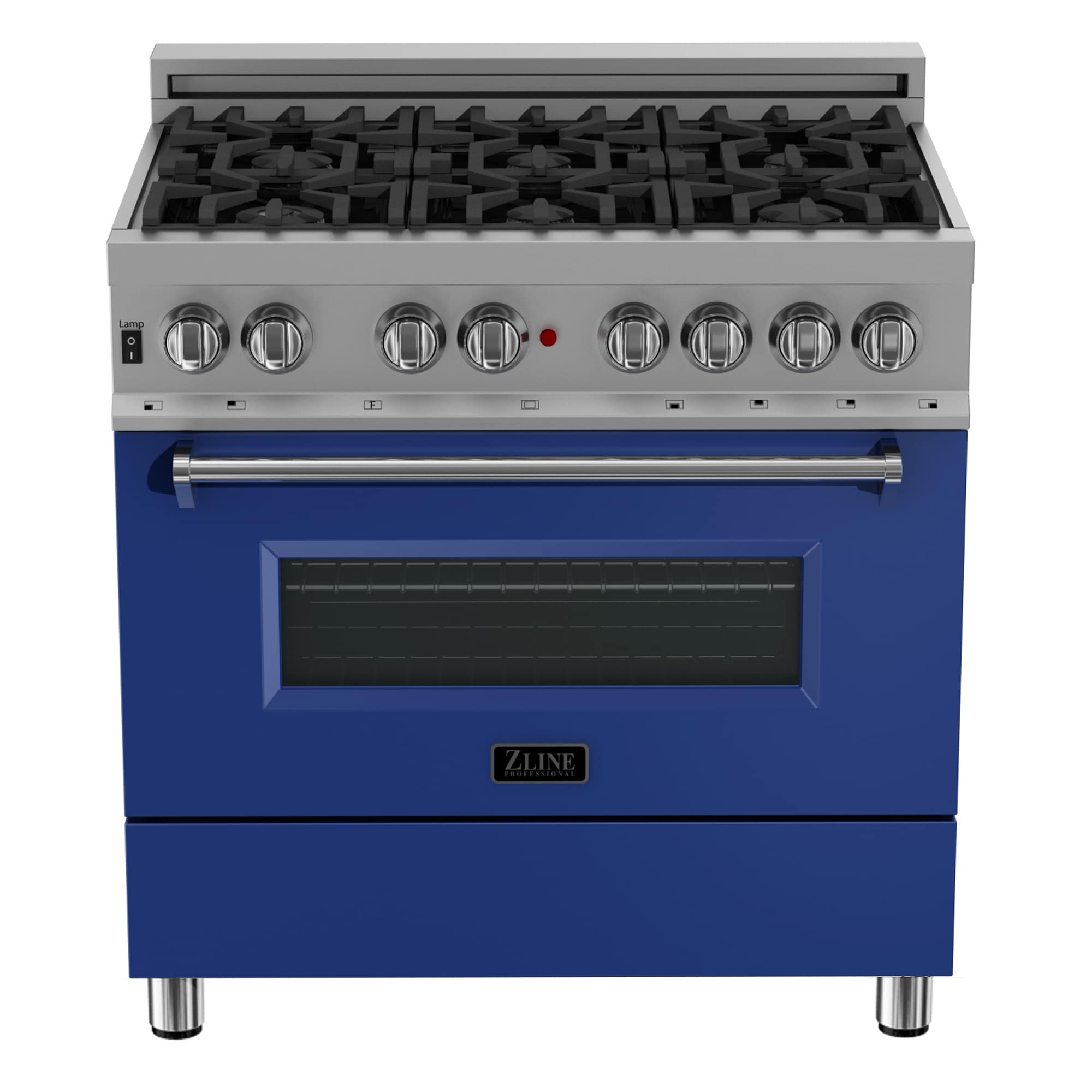 ZLINE KITCHEN & BATH RAS-BM-36 Legacy 36-in Deep recessed 6 burners Convection Oven Freestanding Dual Fuel Range ( Satin Stainless Steel with Blue Matte Door )