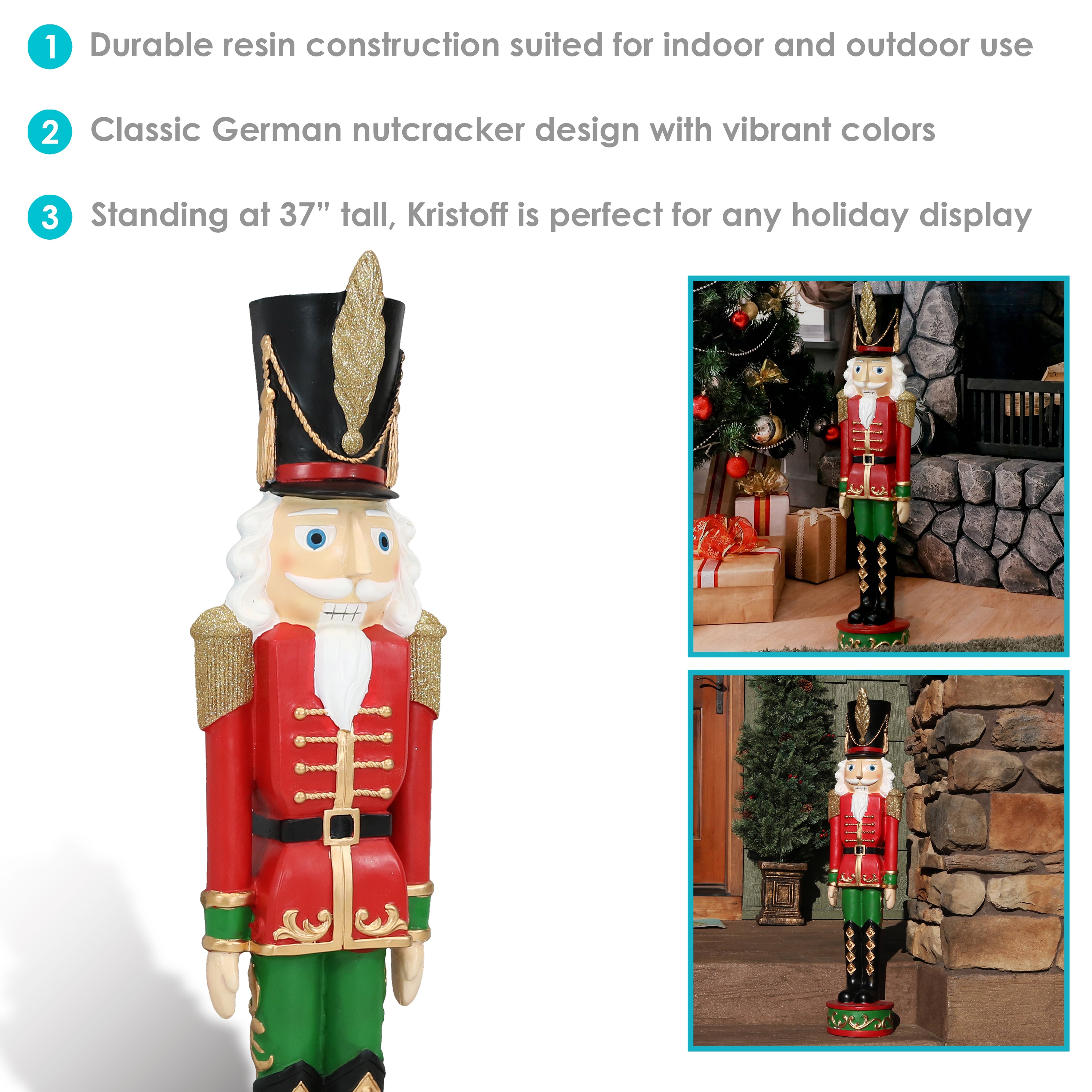 Kristoff 37" Red and Green Polyresin Nutcracker Soldier