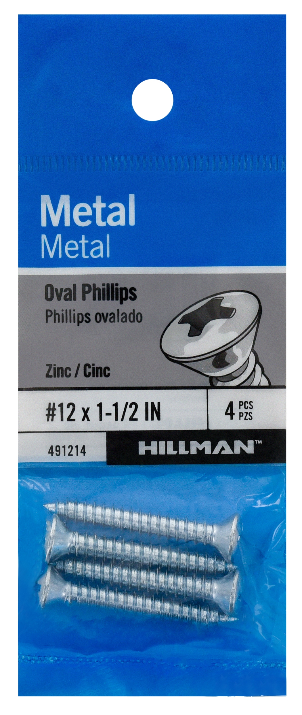 Hillman 491214 #12 x 1-1/2-in Phillips -Drive Standard Sheet Metal Screws 4 -Count